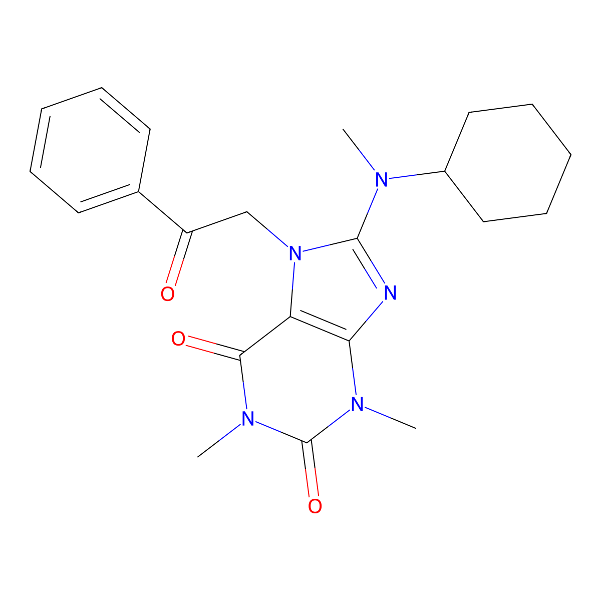 8-[Cyclohexyl(methyl)amino]-1,3-dimethyl-7-phenacylpurine-2,6-dione molecular structure, CAS 850192-10-8
