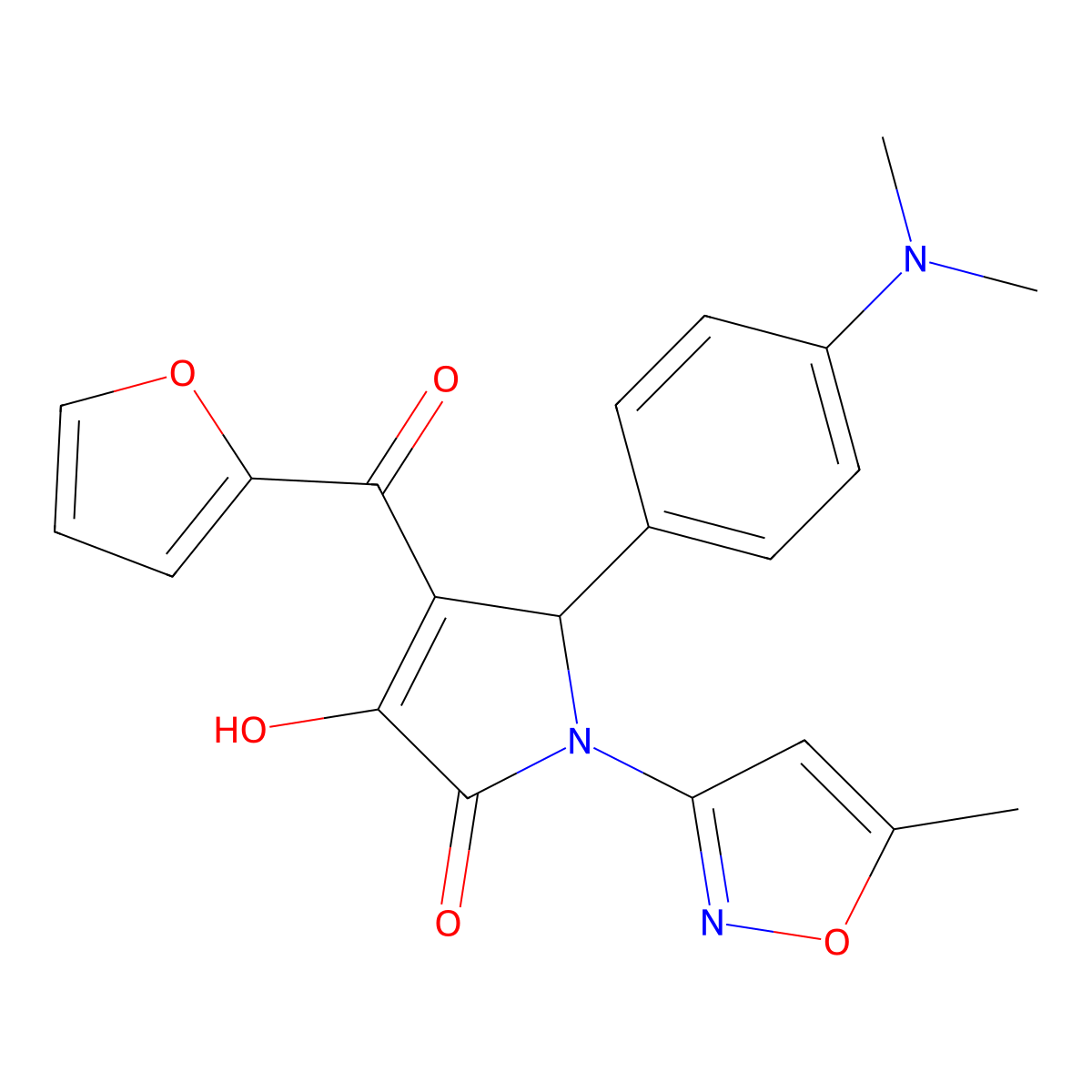 (4E)-5-[4-(dimethylamino)phenyl]-4-[furan-2-yl(hydroxy)methylidene]-1-(5-methyl-1,2-oxazol-3-yl)pyrrolidine-2,3-dione molecular structure, CAS 850193-22-5