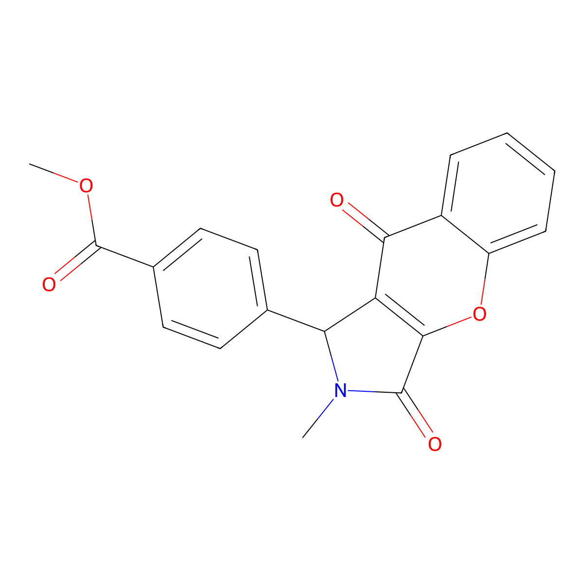 Methyl 4-(2-methyl-3,9-dioxo-1,2,3,9-tetrahydrochromeno[2,3-c]pyrrol-1-yl)benzoate molecular structure, CAS 850193-29-2
