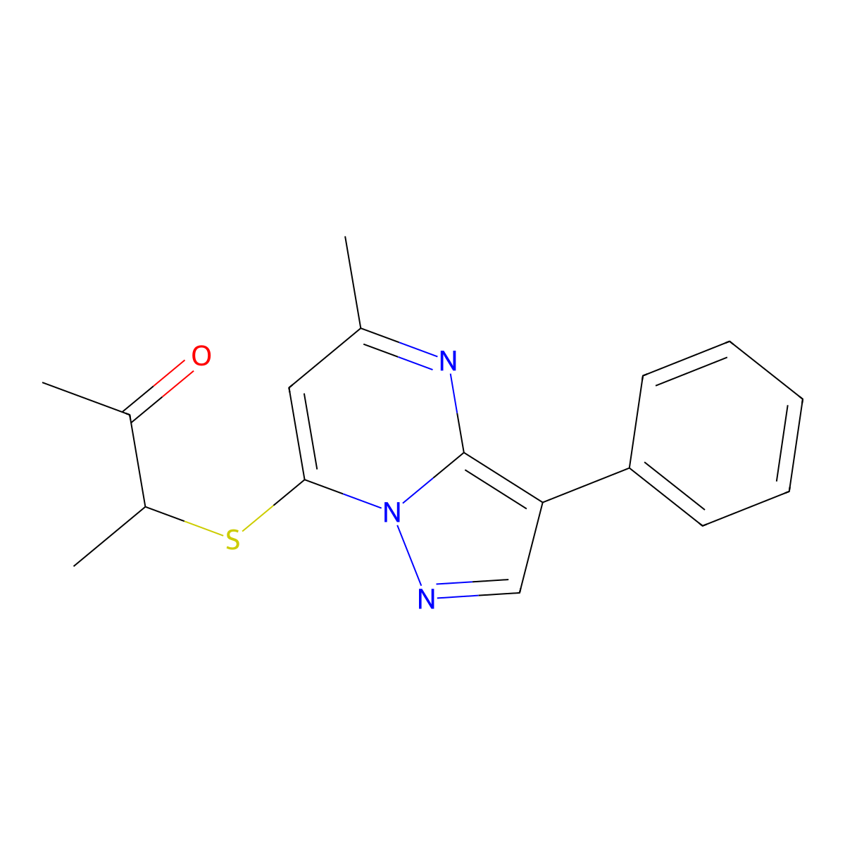 3-((5-Methyl-3-phenylpyrazolo[1,5-a]pyrimidin-7-yl)thio)butan-2-one molecular structure, CAS 850194-32-0
