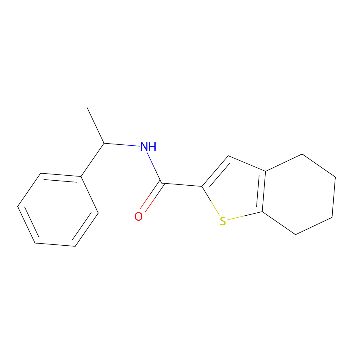 N-(1-phenylethyl)-4,5,6,7-tetrahydro-1-benzothiophene-2-carboxamide molecular structure, CAS 850217-88-8