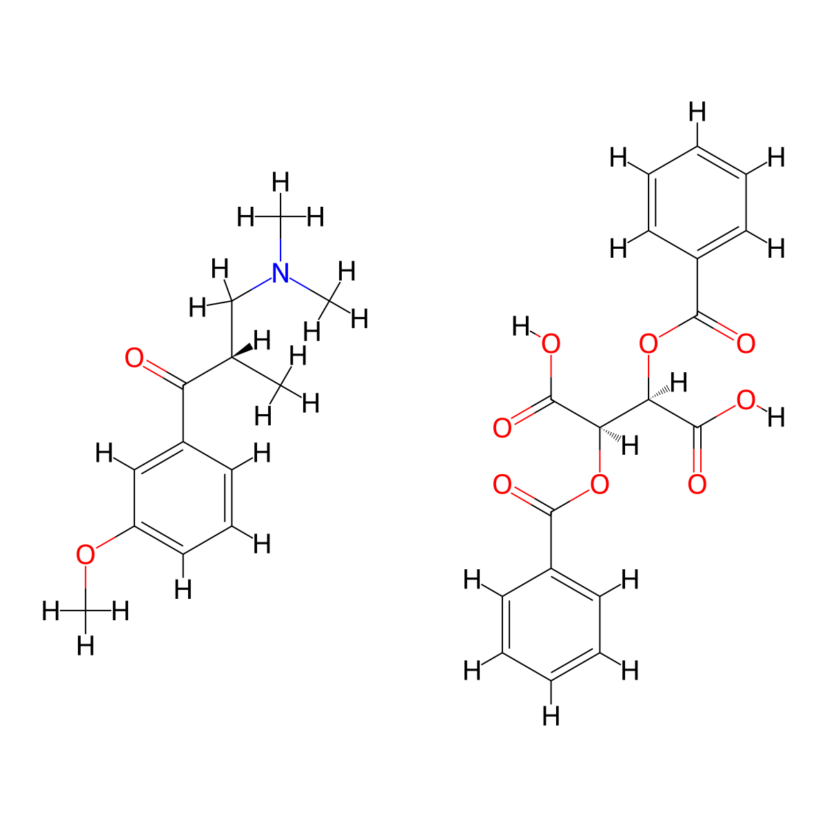 Butanedioic acid, 2,3-bis(benzoyloxy)-, (2R,3R)-, compd. with (2S)-3-(dimethylamino)-1-(3-methoxyphenyl)-2-methyl-1-propanone (1:1) molecular structure, CAS 850222-41-2