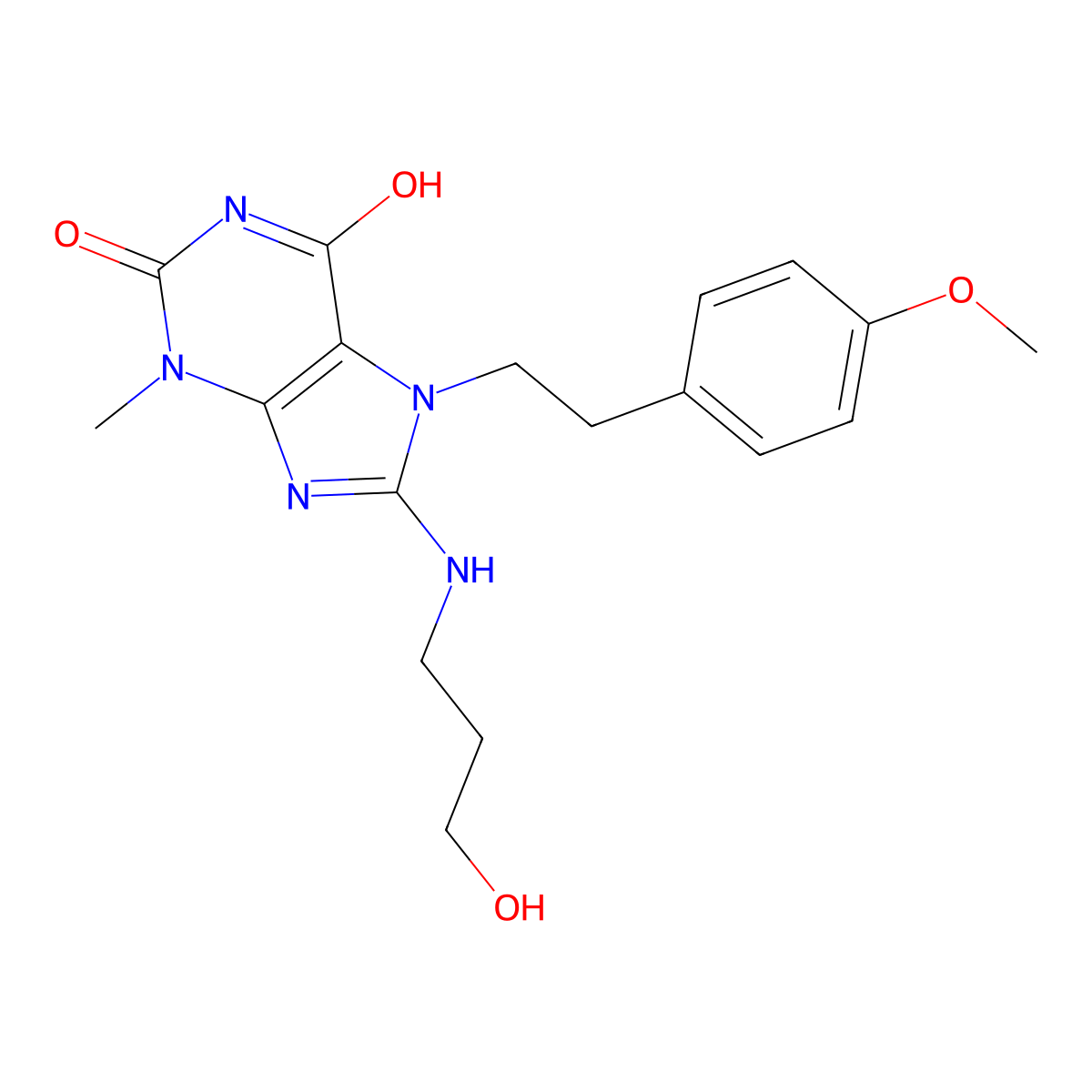 8-((3-hydroxypropyl)amino)-7-(4-methoxyphenethyl)-3-methyl-1H-purine-2,6(3H,7H)-dione molecular structure, CAS 850228-17-0