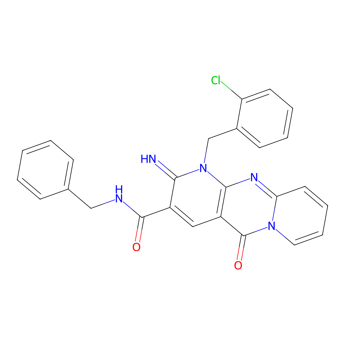 N-benzyl-7-[(2-chlorophenyl)methyl]-6-imino-2-oxo-1,7,9-triazatricyclo[8.4.0.0^{3,8}]tetradeca-3(8),4,9,11,13-pentaene-5-carboxamide molecular structure, CAS 850228-72-7