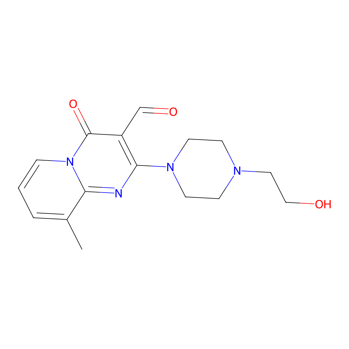 2-[4-(2-hydroxyethyl)piperazin-1-yl]-9-methyl-4-oxo-4H-pyrido[1,2-a]pyrimidine-3-carbaldehyde molecular structure, CAS 850228-84-1