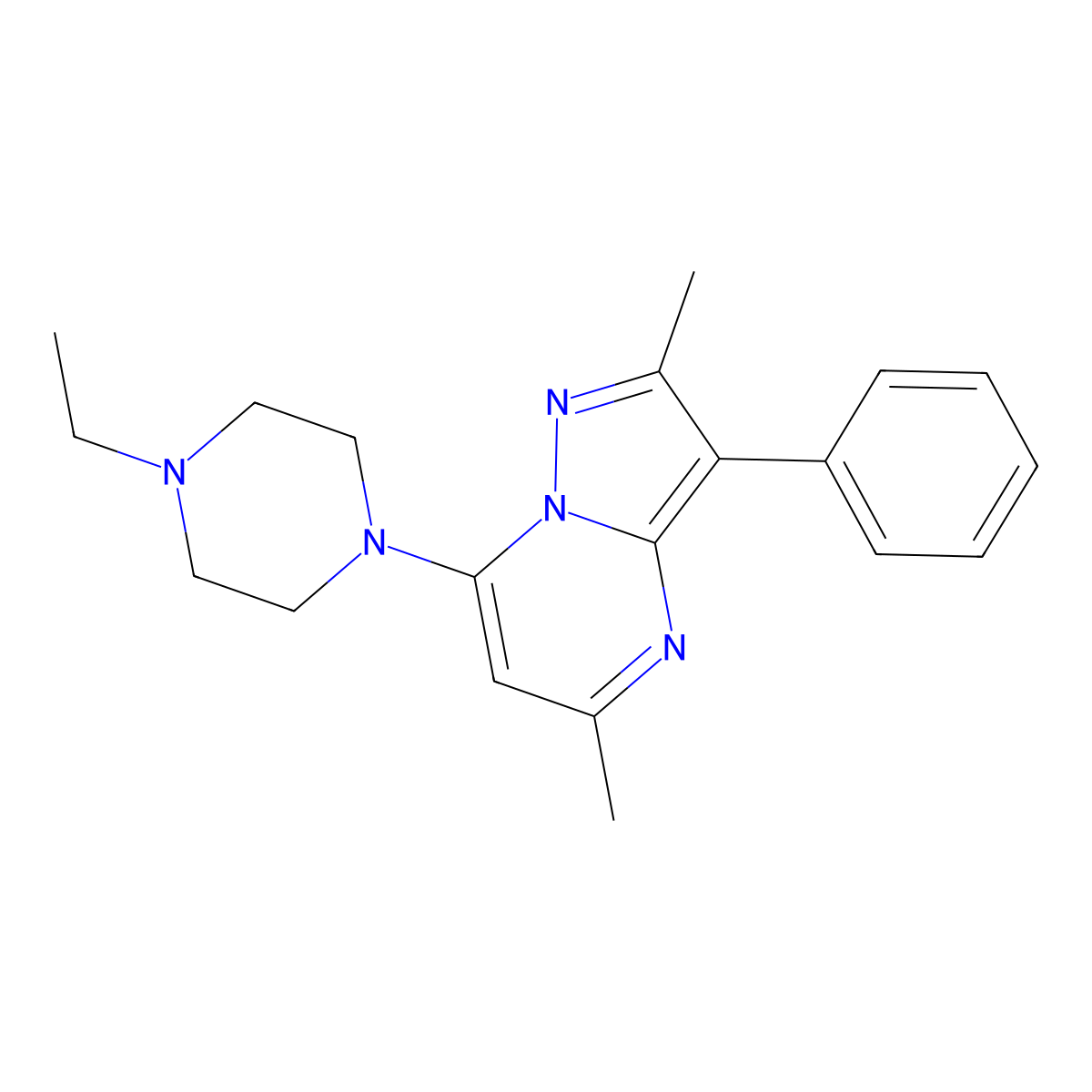 7-(4-Ethylpiperazin-1-yl)-2,5-dimethyl-3-phenylpyrazolo[1,5-a]pyrimidine molecular structure, CAS 850229-05-9