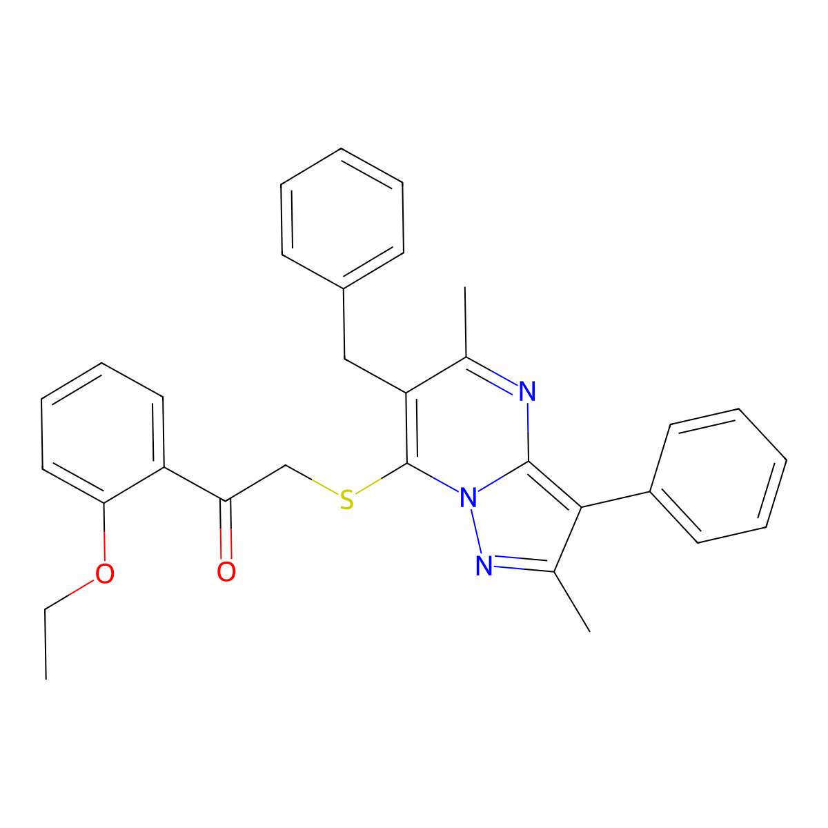 2-[(6-Benzyl-2,5-dimethyl-3-phenylpyrazolo[1,5-a]pyrimidin-7-yl)sulfanyl]-1-(2-ethoxyphenyl)ethanone molecular structure, CAS 850229-31-1