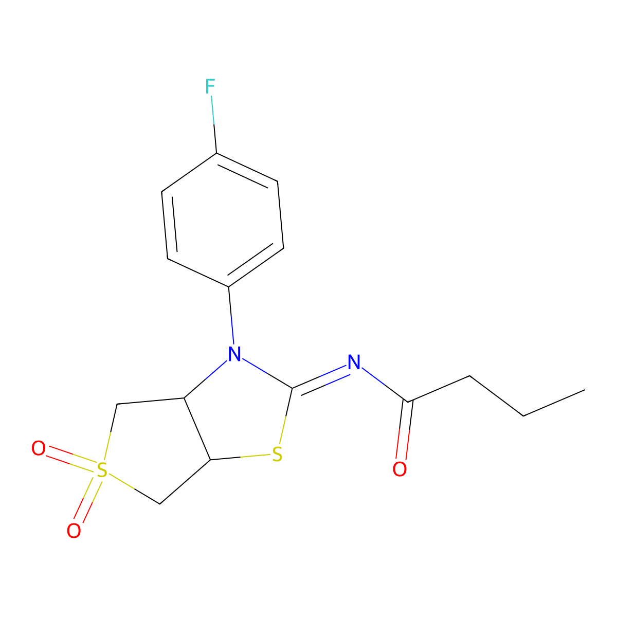 (Z)-N-(3-(4-fluorophenyl)-5,5-dioxidotetrahydrothieno[3,4-d]thiazol-2(3H)-ylidene)butyramide molecular structure, CAS 850229-75-3