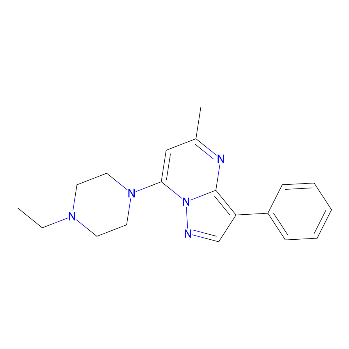 7-(4-Ethylpiperazin-1-yl)-5-methyl-3-phenylpyrazolo[1,5-a]pyrimidine molecular structure, CAS 850229-88-8