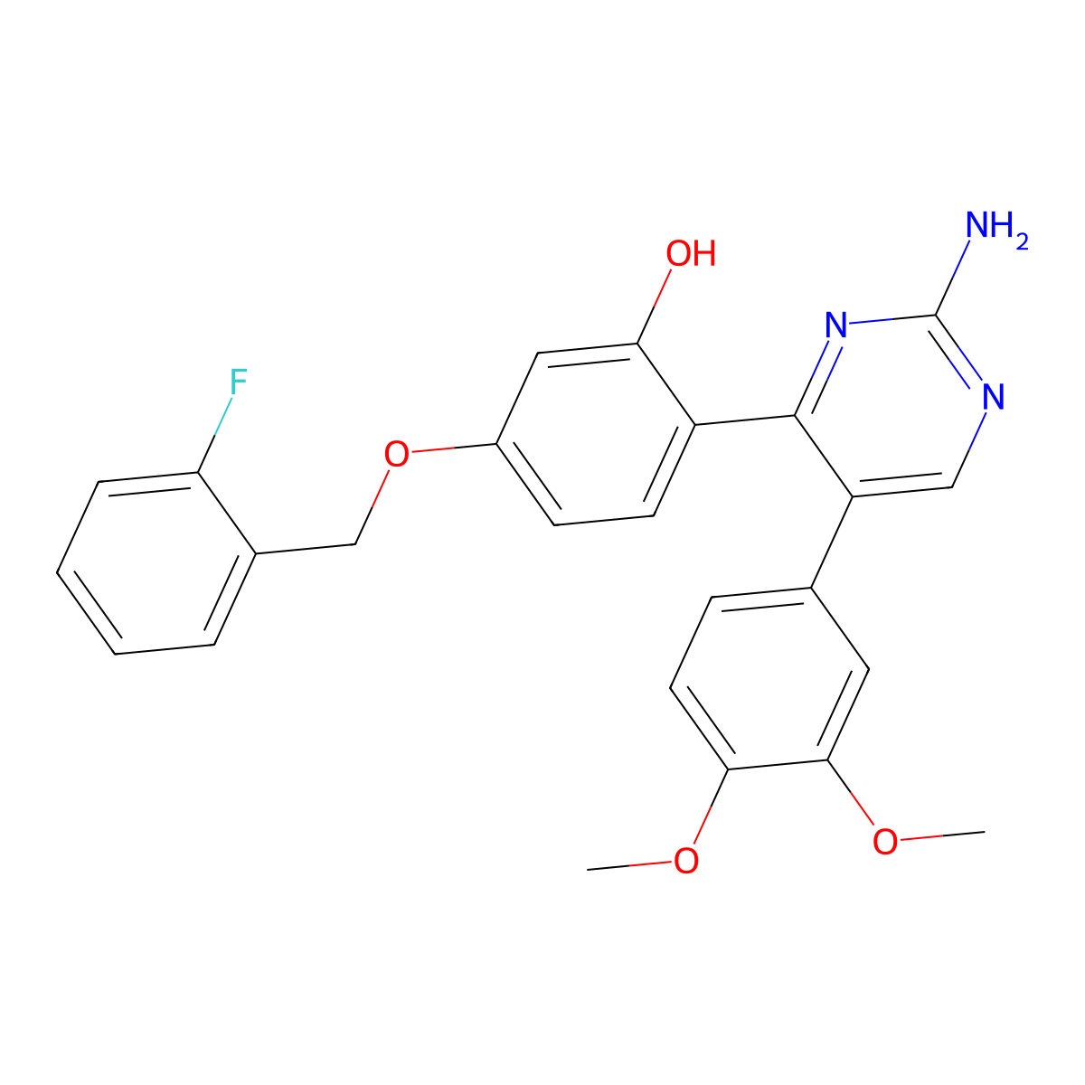 2-(2-Amino-5-(3,4-dimethoxyphenyl)pyrimidin-4-yl)-5-((2-fluorobenzyl)oxy)phenol molecular structure, CAS 850230-05-6