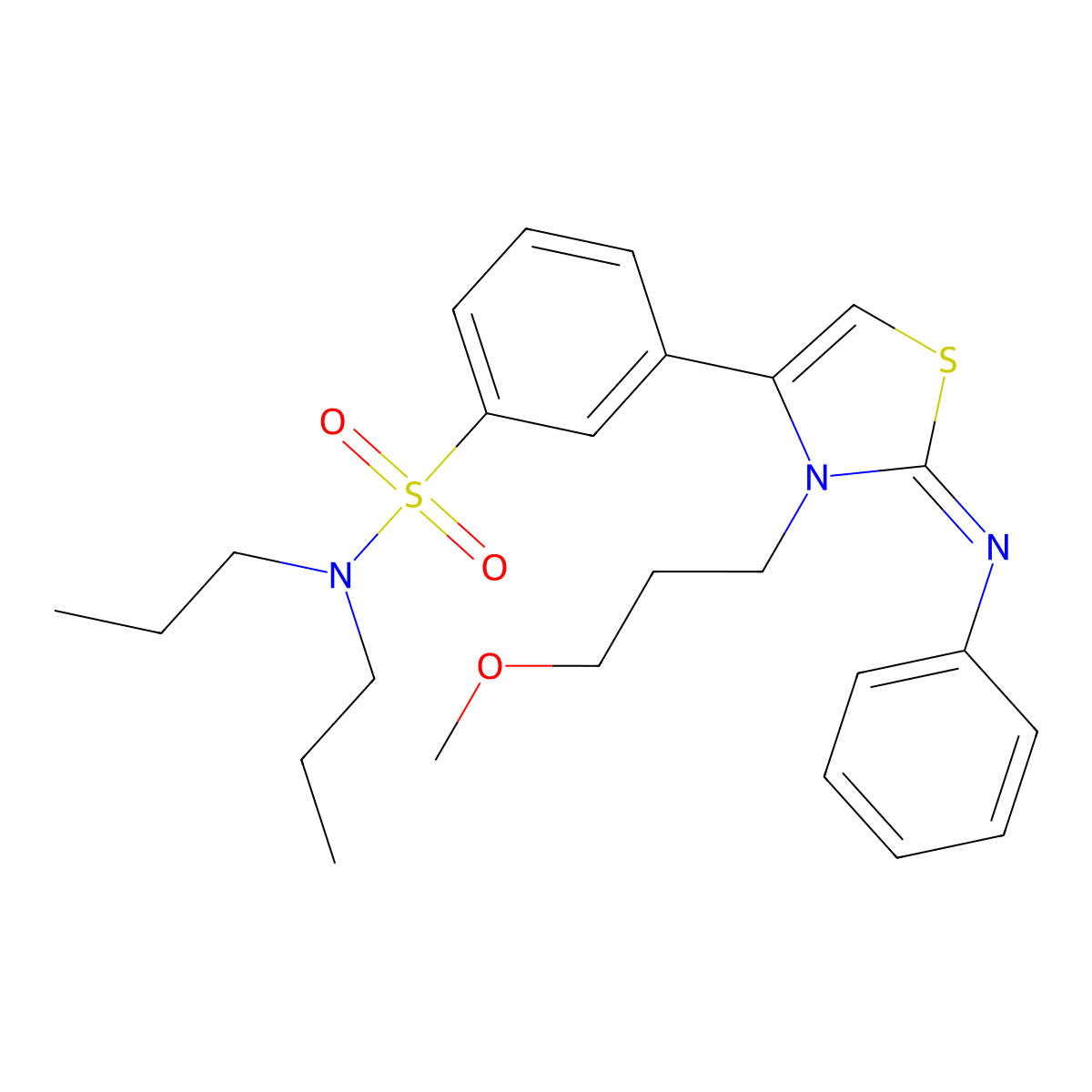3-[(2Z)-3-(3-methoxypropyl)-2-(phenylimino)-2,3-dihydro-1,3-thiazol-4-yl]-N,N-dipropylbenzenesulfonamide molecular structure, CAS 850230-19-2