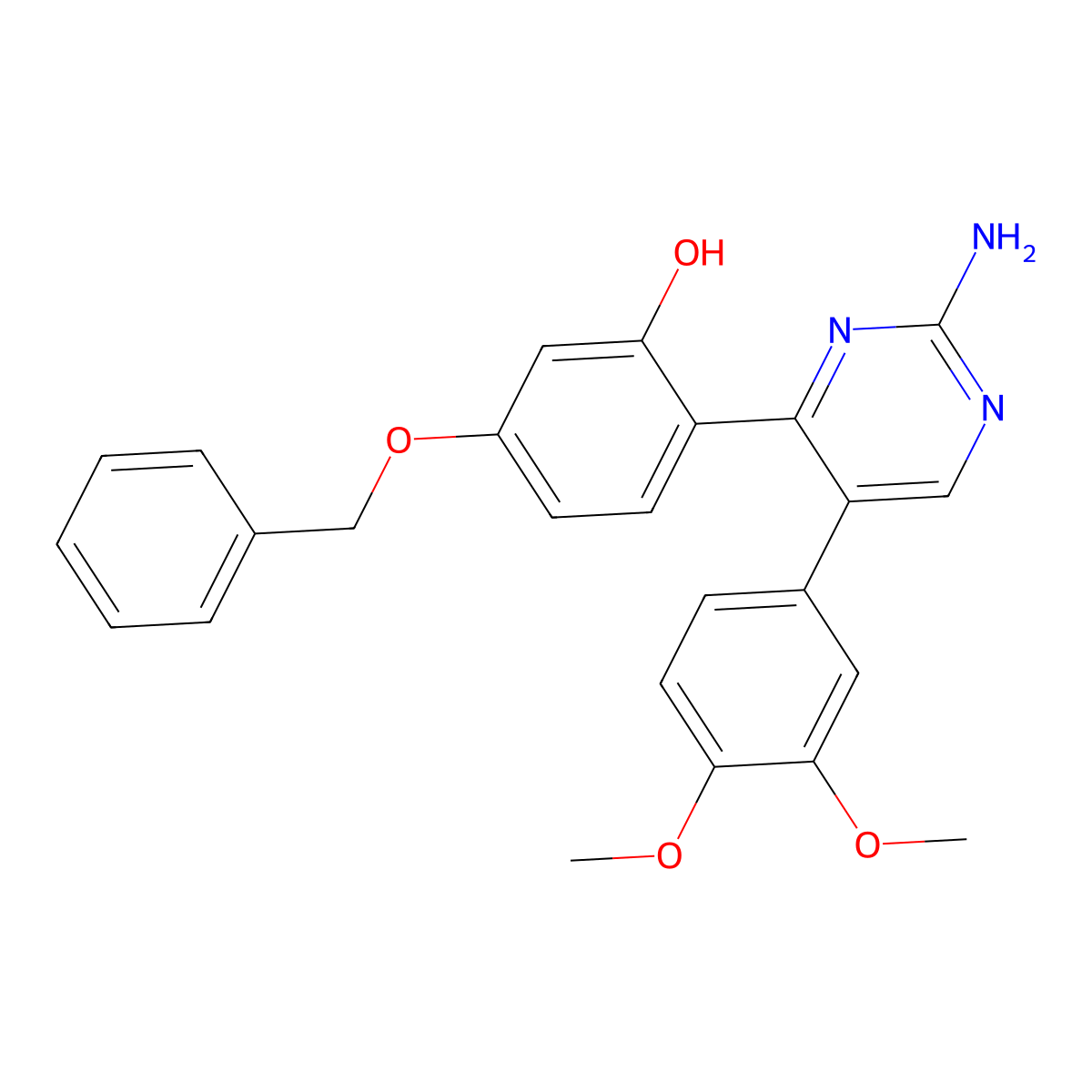2-(2-Amino-5-(3,4-dimethoxyphenyl)pyrimidin-4-yl)-5-(benzyloxy)phenol molecular structure, CAS 850230-34-1