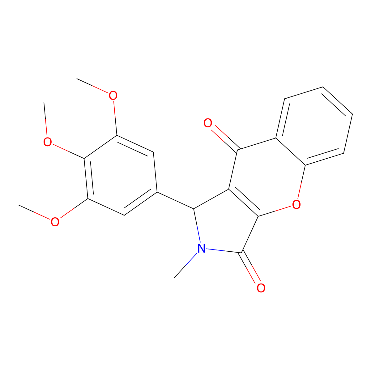2-Methyl-1-(3,4,5-trimethoxyphenyl)-1,2-dihydrochromeno[2,3-c]pyrrole-3,9-dione molecular structure, CAS 850230-41-0