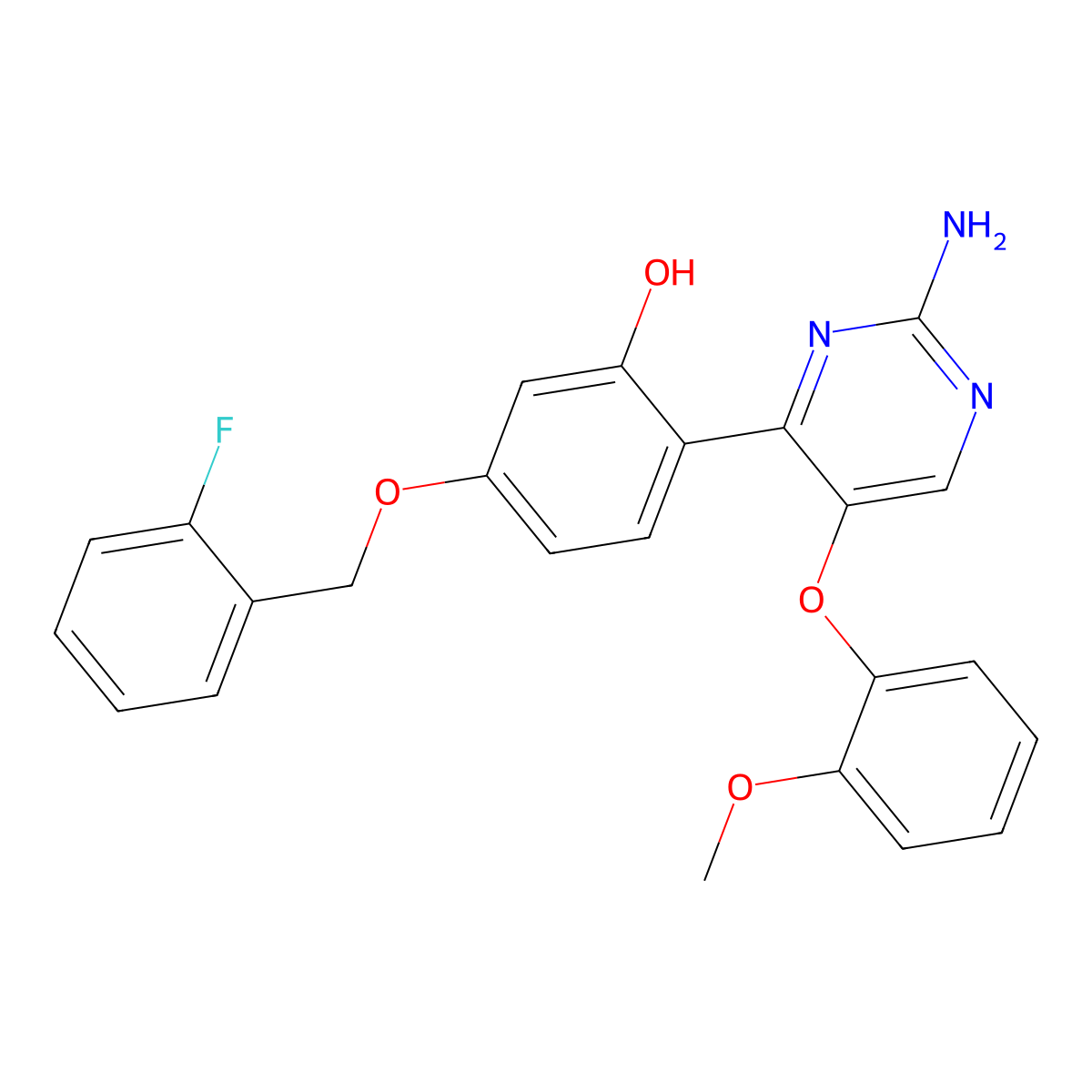 2-(2-Amino-5-(2-methoxyphenoxy)pyrimidin-4-yl)-5-((2-fluorobenzyl)oxy)phenol molecular structure, CAS 850230-68-1