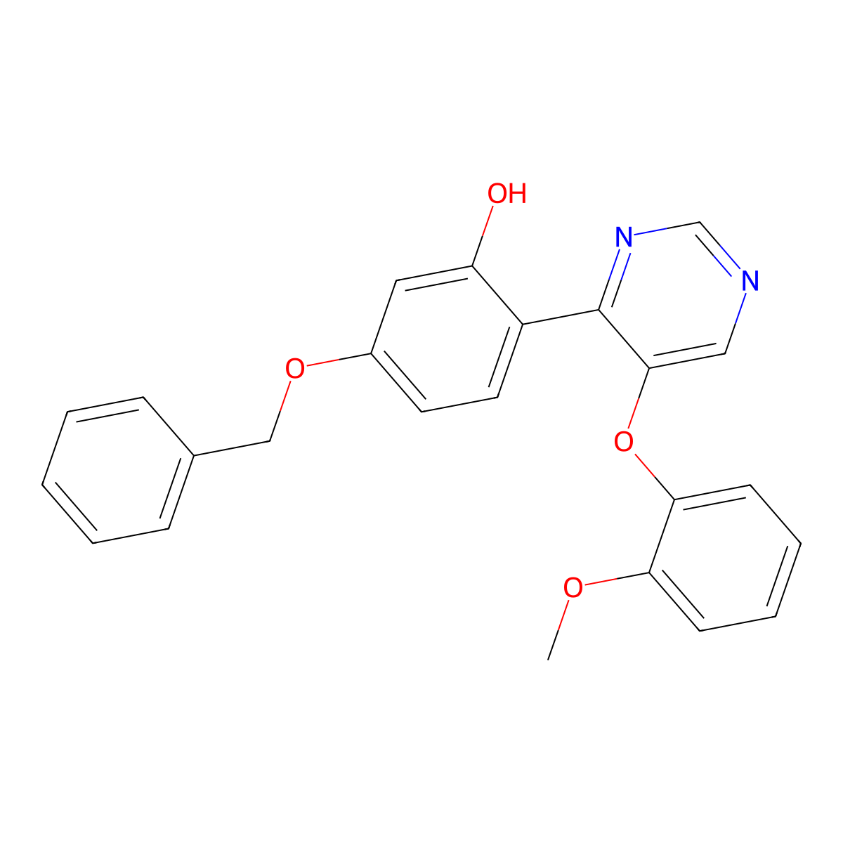 5-(Benzyloxy)-2-(5-(2-methoxyphenoxy)pyrimidin-4-yl)phenol molecular structure, CAS 850231-03-7