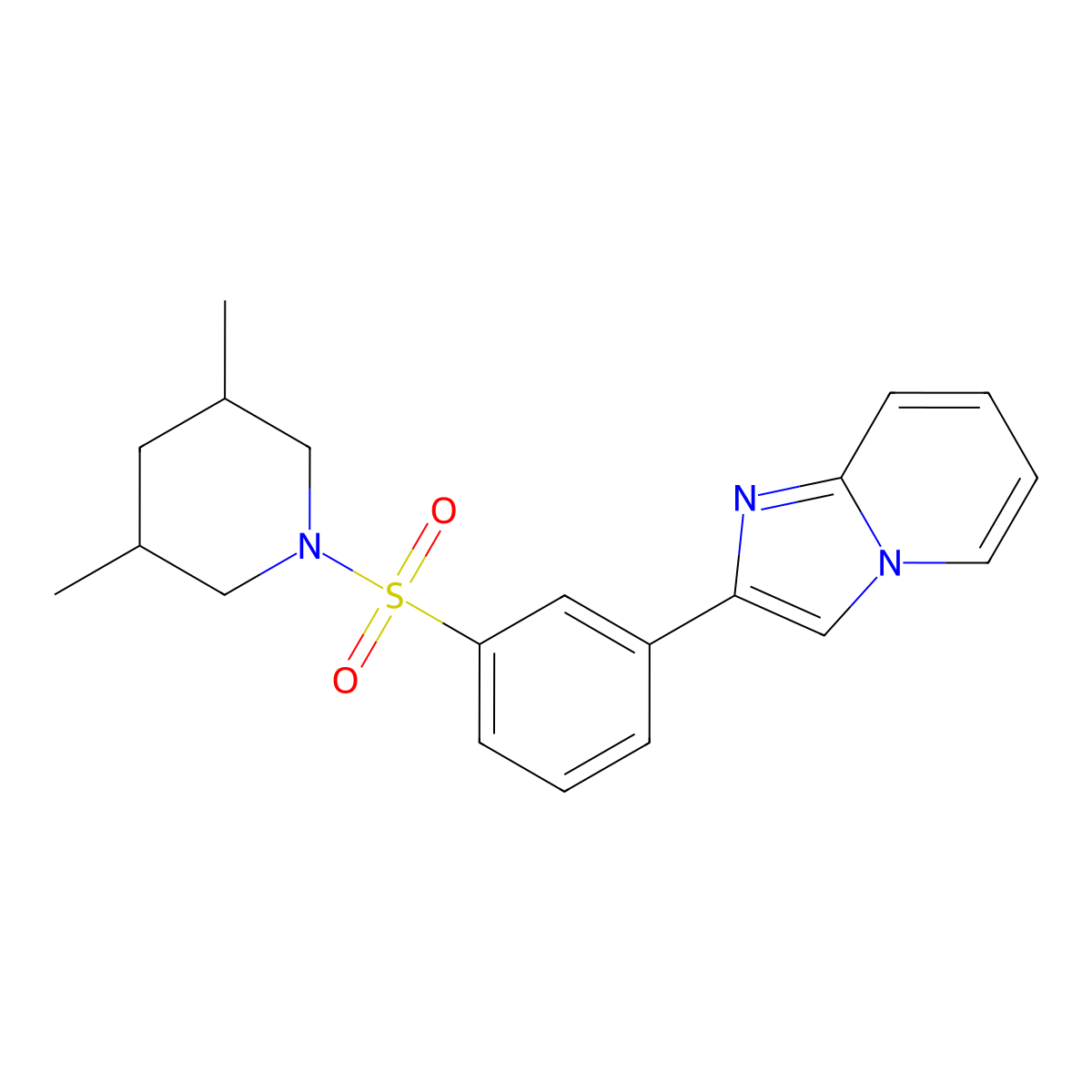2-{3-[(3,5-Dimethylpiperidin-1-yl)sulfonyl]phenyl}imidazo[1,2-a]pyridine molecular structure, CAS 850231-63-9