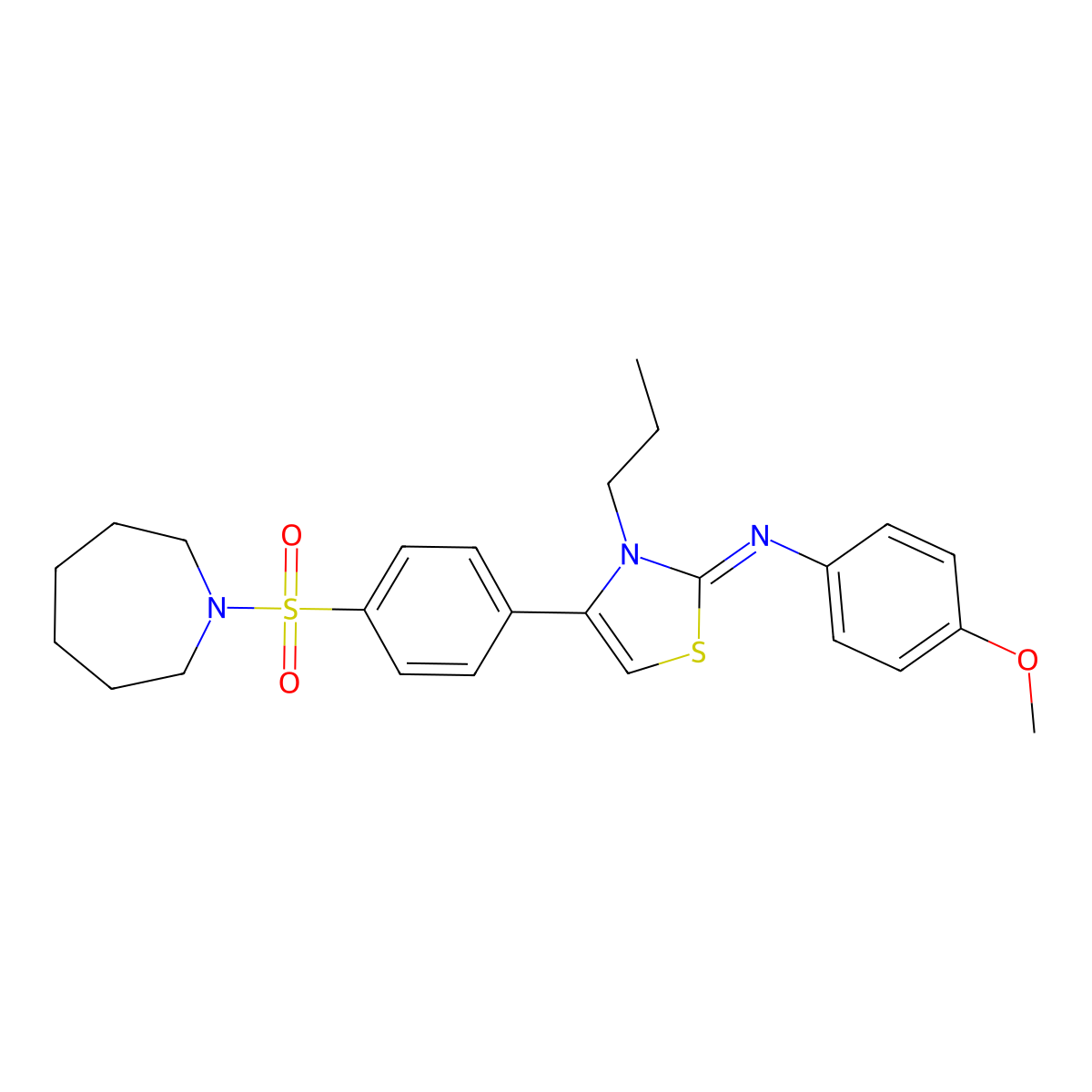 N-[(2Z)-4-[4-(azepan-1-ylsulfonyl)phenyl]-3-propyl-1,3-thiazol-2(3H)-ylidene]-4-methoxyaniline molecular structure, CAS 850231-87-7
