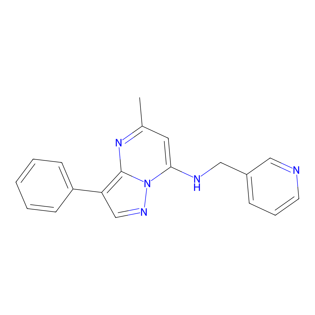 5-methyl-3-phenyl-N-(pyridin-3-ylmethyl)pyrazolo[1,5-a]pyrimidin-7-amine molecular structure, CAS 850235-14-2