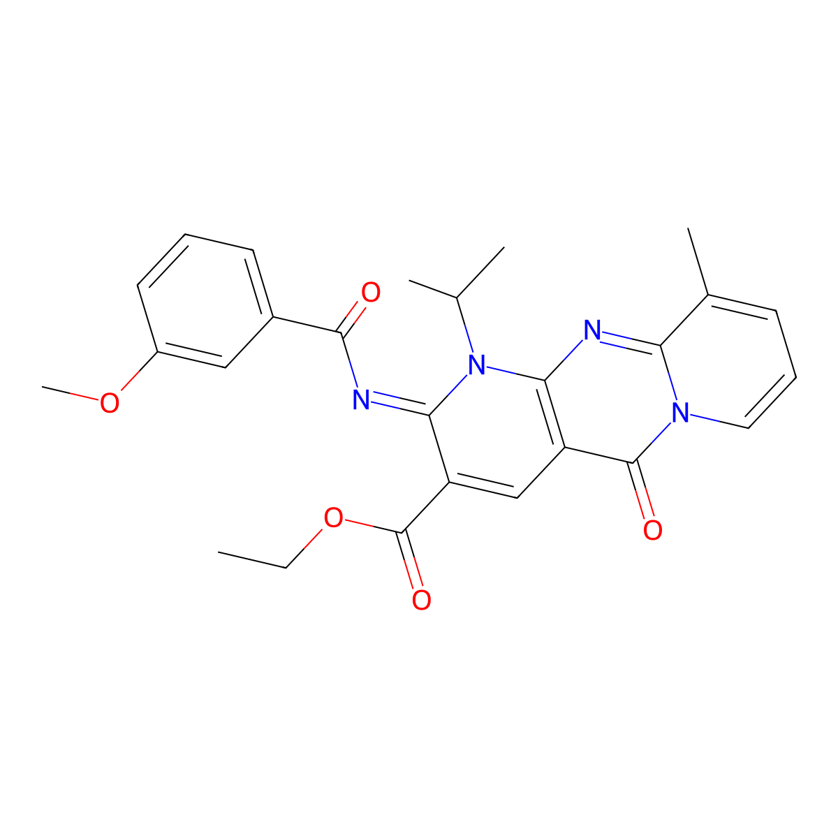 ethyl 1-isopropyl-2-[(3-methoxybenzoyl)imino]-10-methyl-5-oxo-1,5-dihydro-2H-dipyrido[1,2-a:2,3-d]pyrimidine-3-carboxylate molecular structure, CAS 850235-54-0