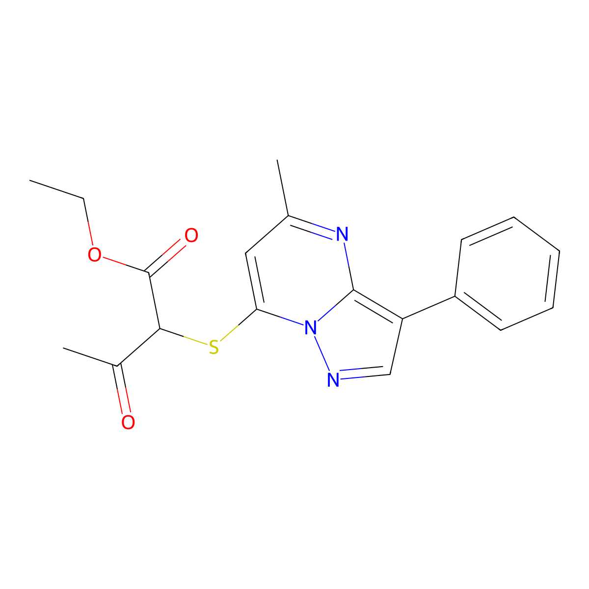 Ethyl 2-[(5-methyl-3-phenylpyrazolo[1,5-a]pyrimidin-7-yl)sulfanyl]-3-oxobutanoate molecular structure, CAS 850236-03-2