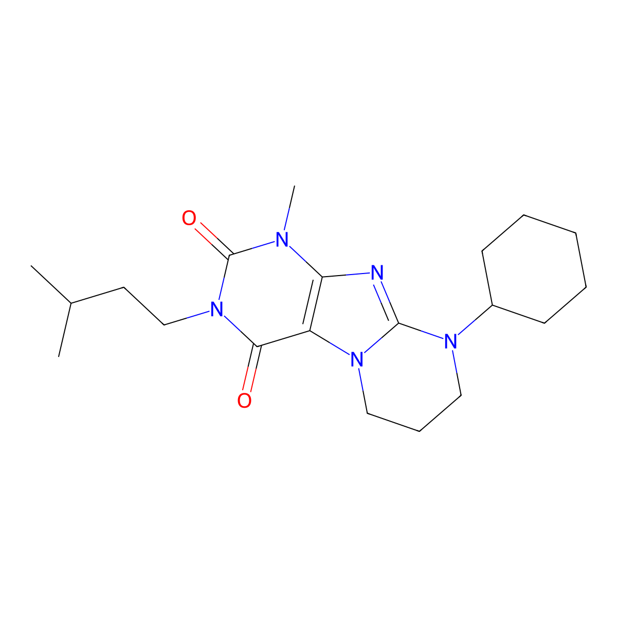 9-cyclohexyl-1-methyl-3-(3-methylbutyl)-7,8-dihydro-6H-purino[7,8-a]pyrimidine-2,4-dione molecular structure, CAS 850236-24-7