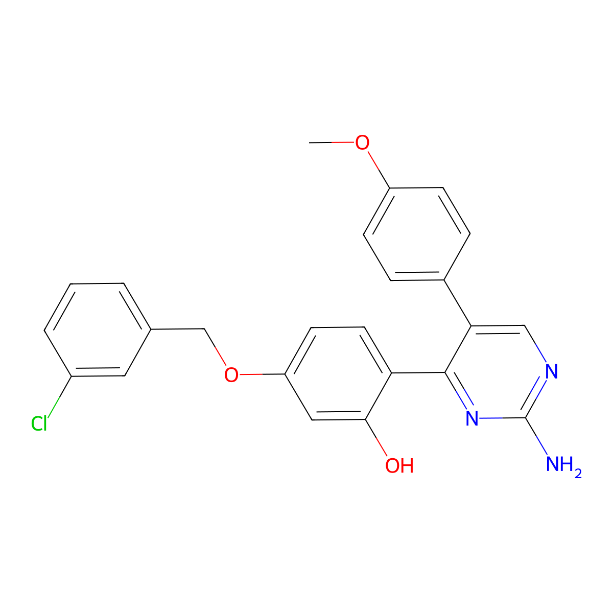 2-[2-Amino-5-(4-methoxyphenyl)pyrimidin-4-yl]-5-[(3-chlorobenzyl)oxy]phenol molecular structure, CAS 850236-27-0