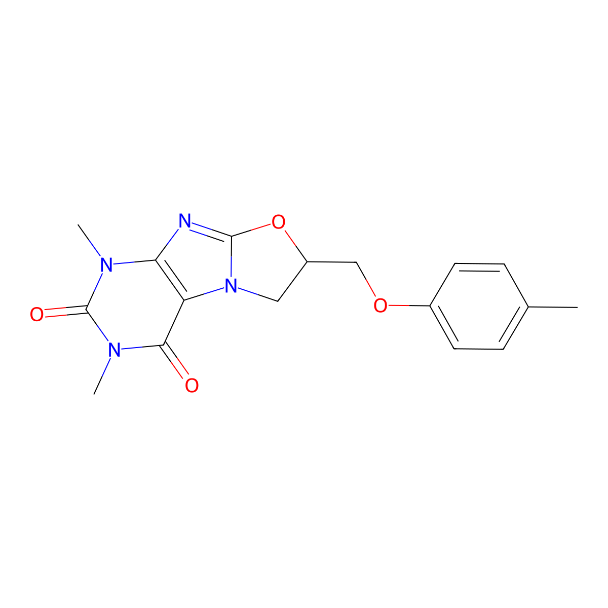 1,3-dimethyl-7-((p-tolyloxy)methyl)-6,7-dihydrooxazolo[2,3-f]purine-2,4(1H,3H)-dione molecular structure, CAS 850236-42-9