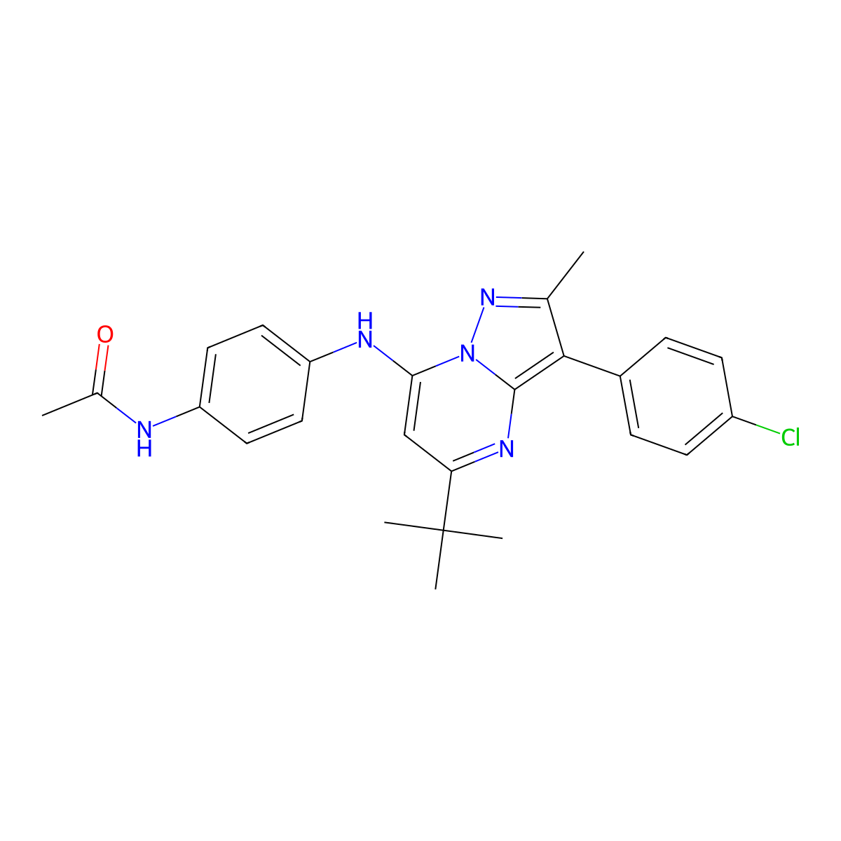 N-(4-{[5-tert-butyl-3-(4-chlorophenyl)-2-methylpyrazolo[1,5-a]pyrimidin-7-yl]amino}phenyl)acetamide molecular structure, CAS 850236-58-7