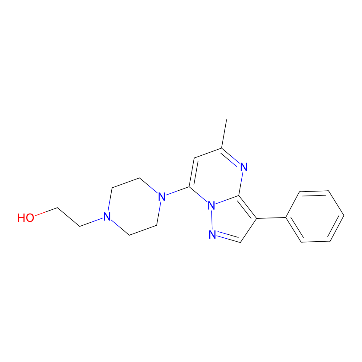 2-[4-(5-Methyl-3-phenylpyrazolo[1,5-a]pyrimidin-7-yl)piperazin-1-yl]ethanol molecular structure, CAS 850236-62-3
