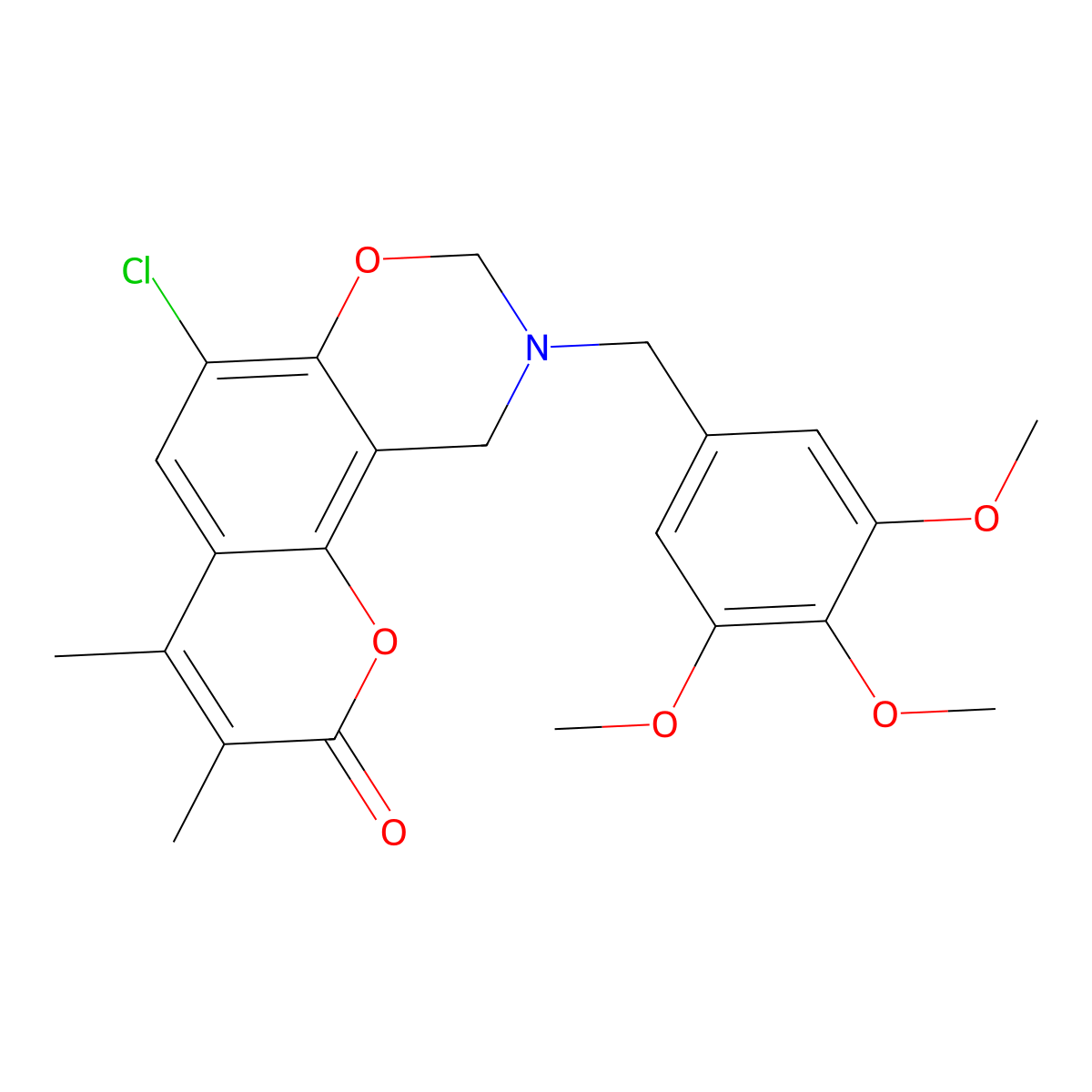 6-Chloro-3,4-dimethyl-9-[(3,4,5-trimethoxyphenyl)methyl]-8,10-dihydropyrano[2,3-f][1,3]benzoxazin-2-one molecular structure, CAS 850236-81-6