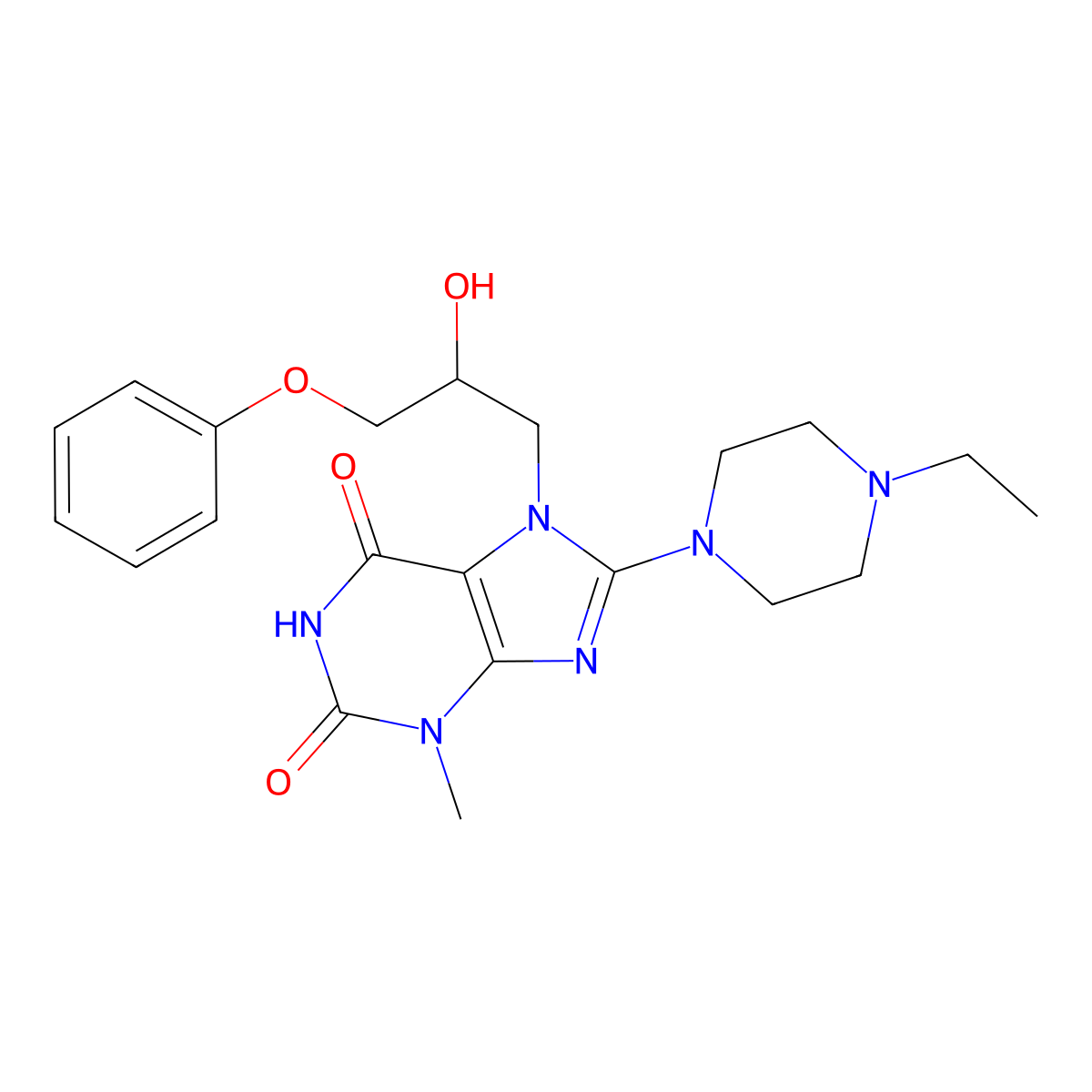 8-(4-ethylpiperazin-1-yl)-7-(2-hydroxy-3-phenoxypropyl)-3-methyl-1H-purine-2,6(3H,7H)-dione molecular structure, CAS 850237-29-5
