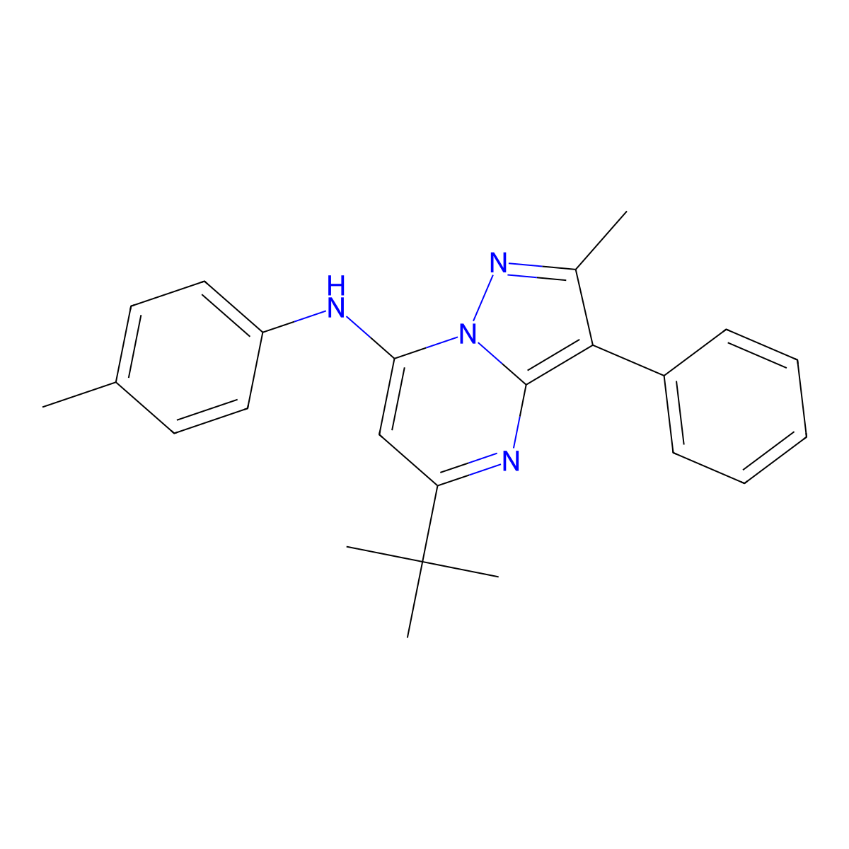 5-tert-butyl-2-methyl-N-(4-methylphenyl)-3-phenylpyrazolo[1,5-a]pyrimidin-7-amine molecular structure, CAS 850237-31-9