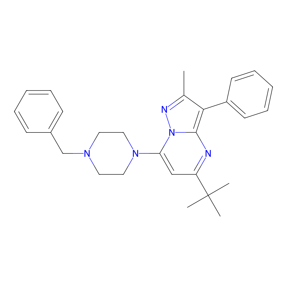 7-(4-Benzylpiperazin-1-yl)-5-tert-butyl-2-methyl-3-phenylpyrazolo[1,5-a]pyrimidine molecular structure, CAS 850237-78-4