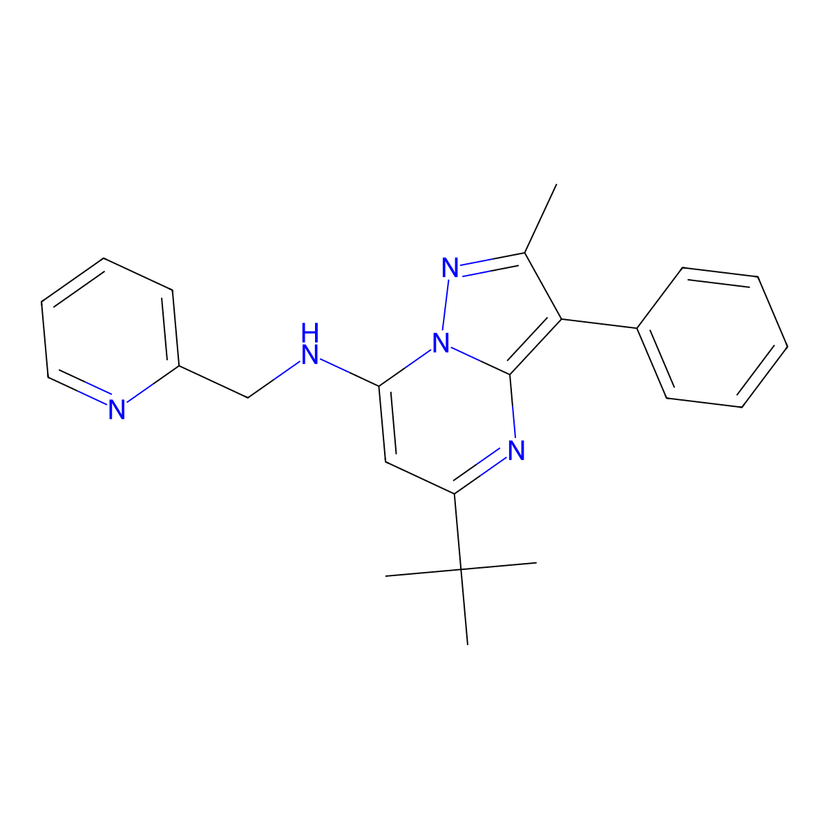 5-tert-butyl-2-methyl-3-phenyl-N-(2-pyridinylmethyl)-7-pyrazolo[1,5-a]pyrimidinamine molecular structure, CAS 850238-33-4