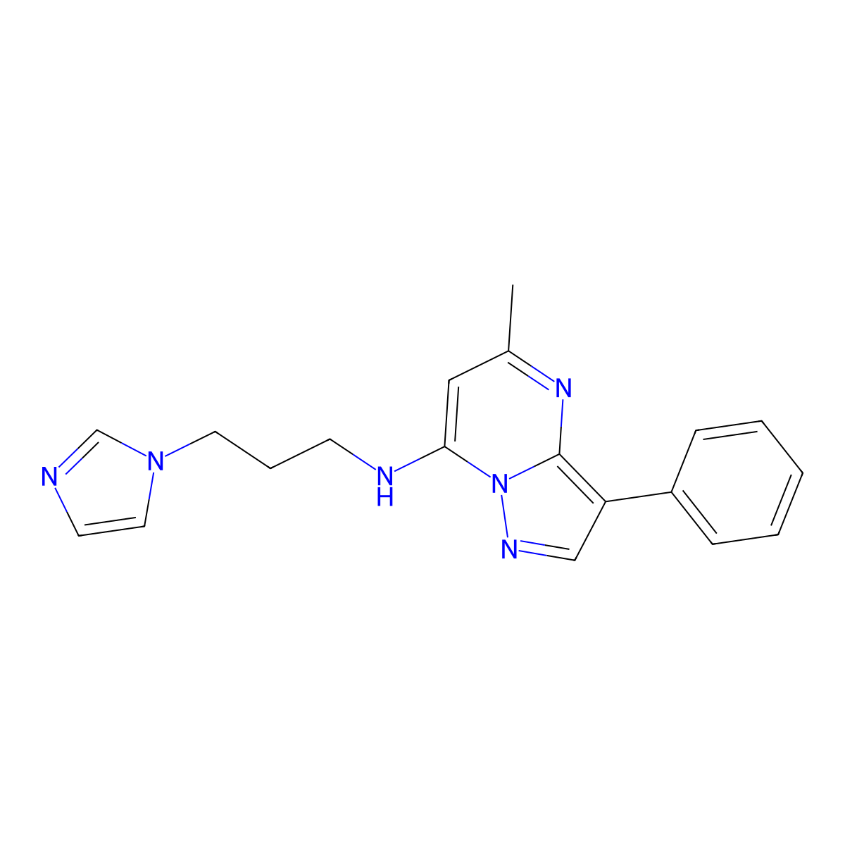 N-[3-(1H-imidazol-1-yl)propyl]-5-methyl-3-phenylpyrazolo[1,5-a]pyrimidin-7-amine molecular structure, CAS 850238-44-7