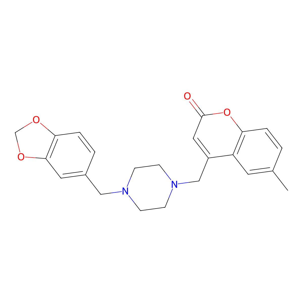 4-((4-(benzo[d][1,3]dioxol-5-ylmethyl)piperazin-1-yl)methyl)-6-methyl-2H-chromen-2-one molecular structure, CAS 850238-57-2
