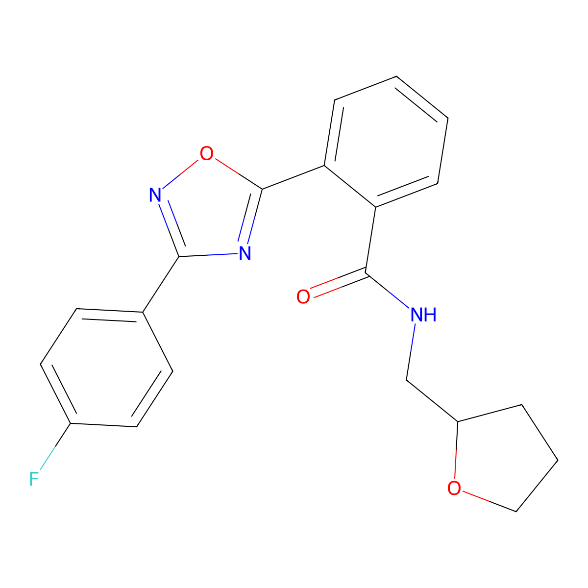 2-[3-(4-fluorophenyl)-1,2,4-oxadiazol-5-yl]-N-(oxolan-2-ylmethyl)benzamide molecular structure, CAS 850238-58-3