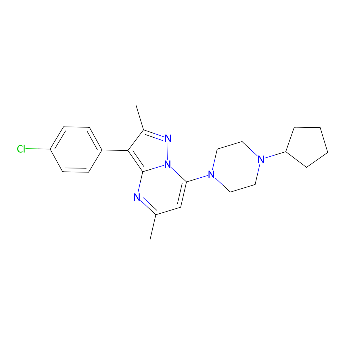 3-(4-Chlorophenyl)-7-(4-cyclopentylpiperazin-1-yl)-2,5-dimethylpyrazolo[1,5-a]pyrimidine molecular structure, CAS 850238-83-4