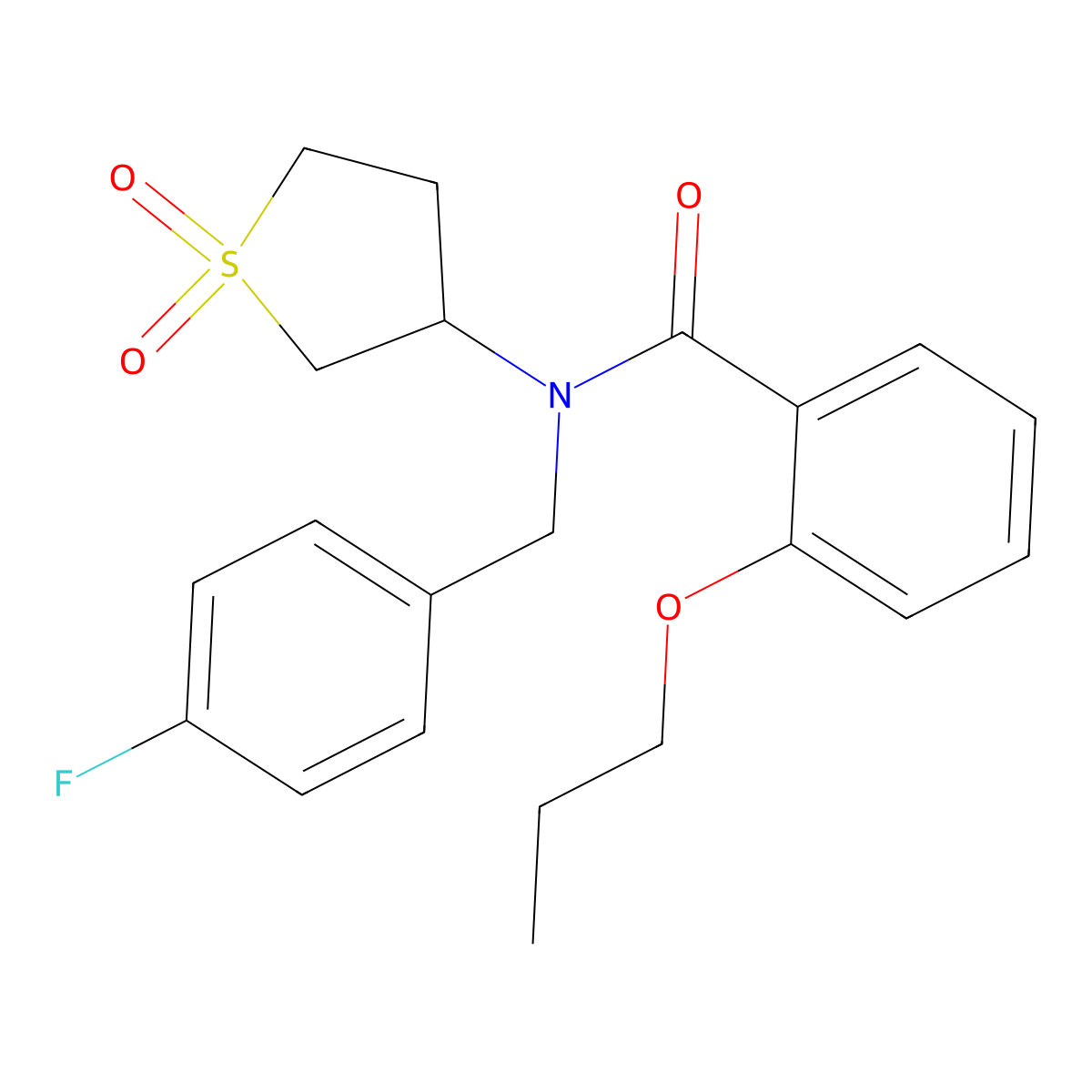 N-(1,1-dioxidotetrahydrothiophen-3-yl)-N-(4-fluorobenzyl)-2-propoxybenzamide molecular structure, CAS 850238-85-6