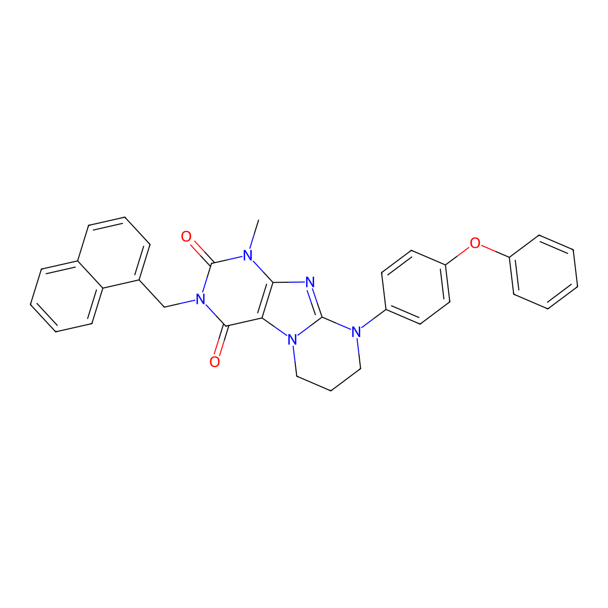 1-methyl-3-(naphthalen-1-ylmethyl)-9-(4-phenoxyphenyl)-7,8-dihydro-6H-purino[7,8-a]pyrimidine-2,4-dione molecular structure, CAS 850239-26-8