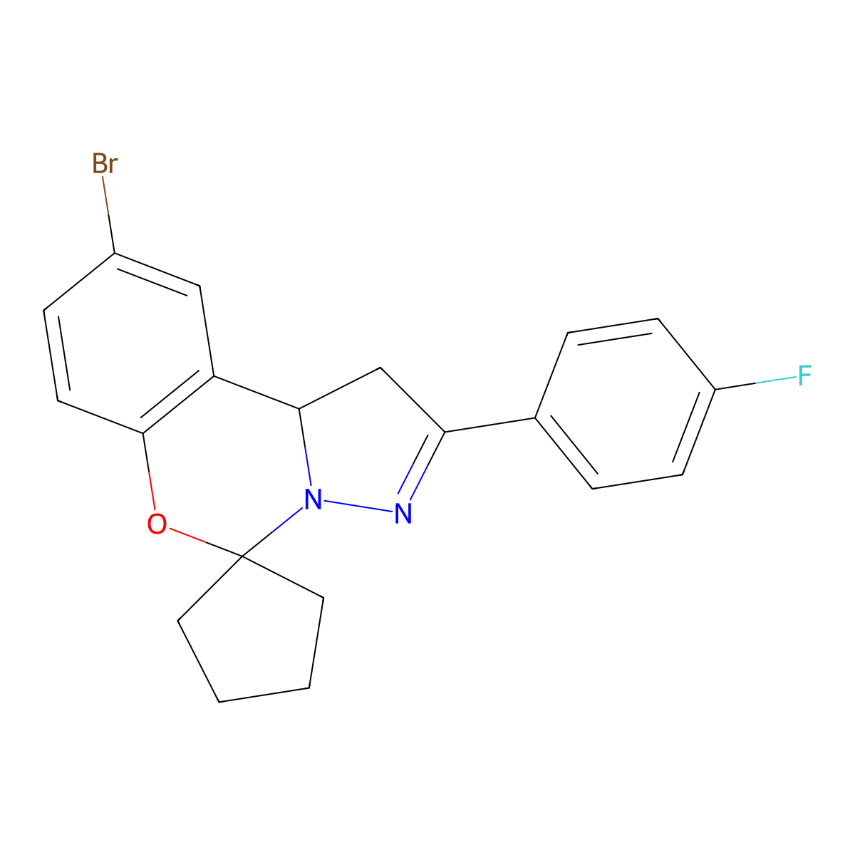 2-bromo-9-(4-fluorophenyl)spiro[10aH-benzo[e]2-pyrazolino[1,5-c]1,3-oxazine-6, 1'-cyclopentane] molecular structure, CAS 850239-31-5