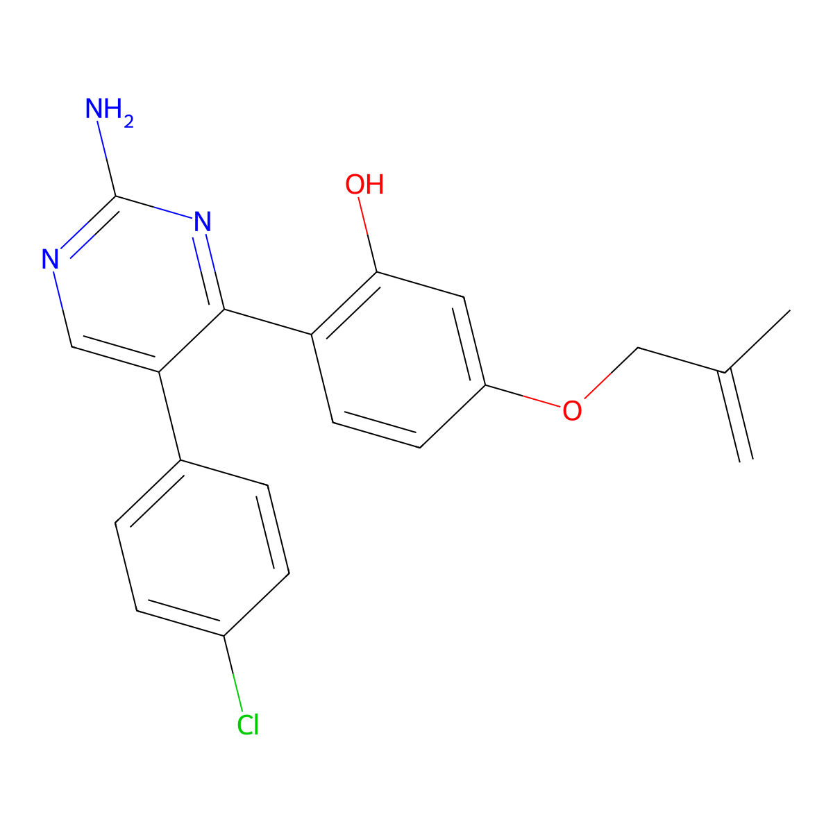 2-(2-Amino-5-(4-chlorophenyl)pyrimidin-4-yl)-5-((2-methylallyl)oxy)phenol molecular structure, CAS 850239-49-5