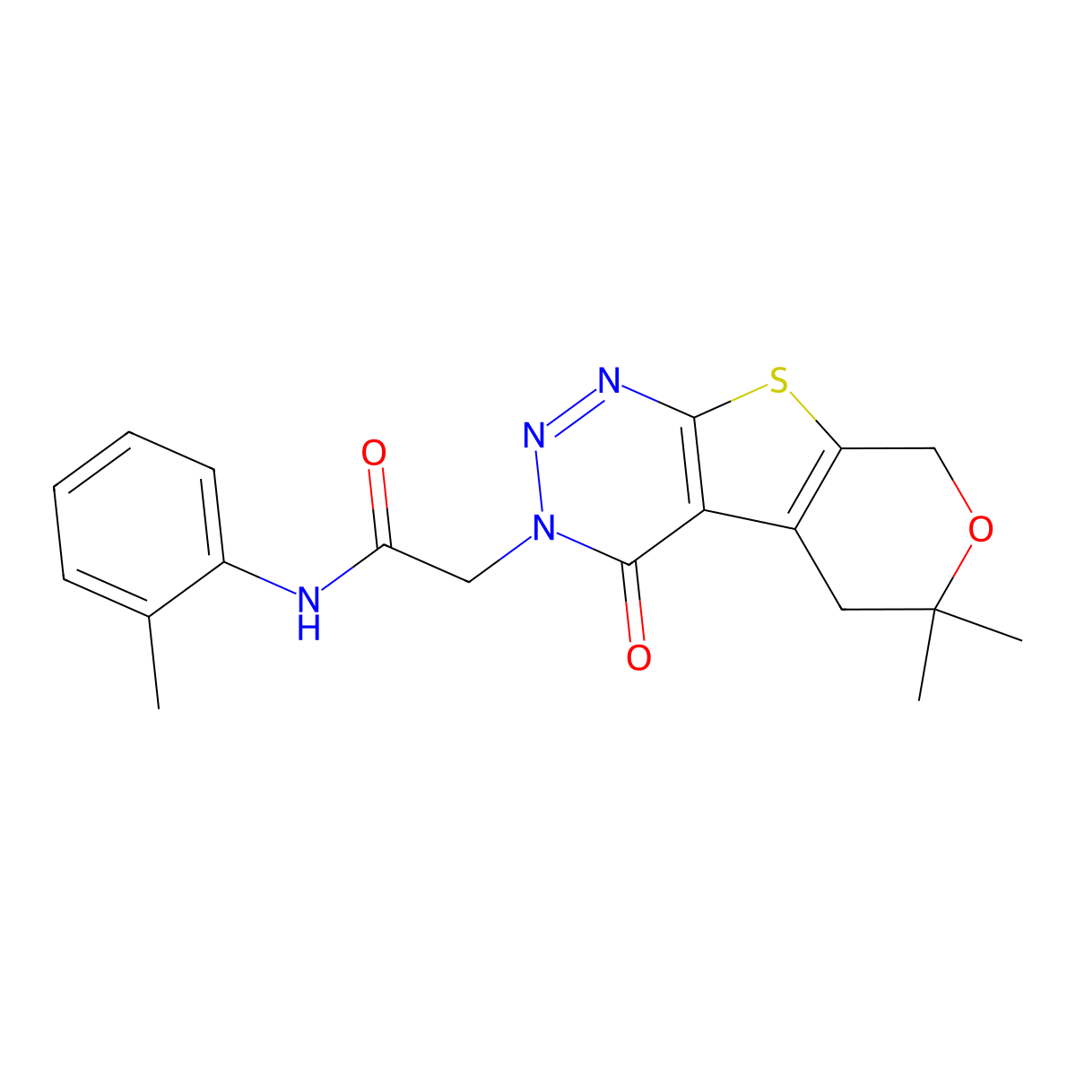 2-(6,6-Dimethyl-4-oxo-5,8-dihydro-4H,6H-7-oxa-9-thia-1,2,3-triaza-fluoren-3-yl)-N-o-tolyl-acetamide molecular structure, CAS 850241-13-3
