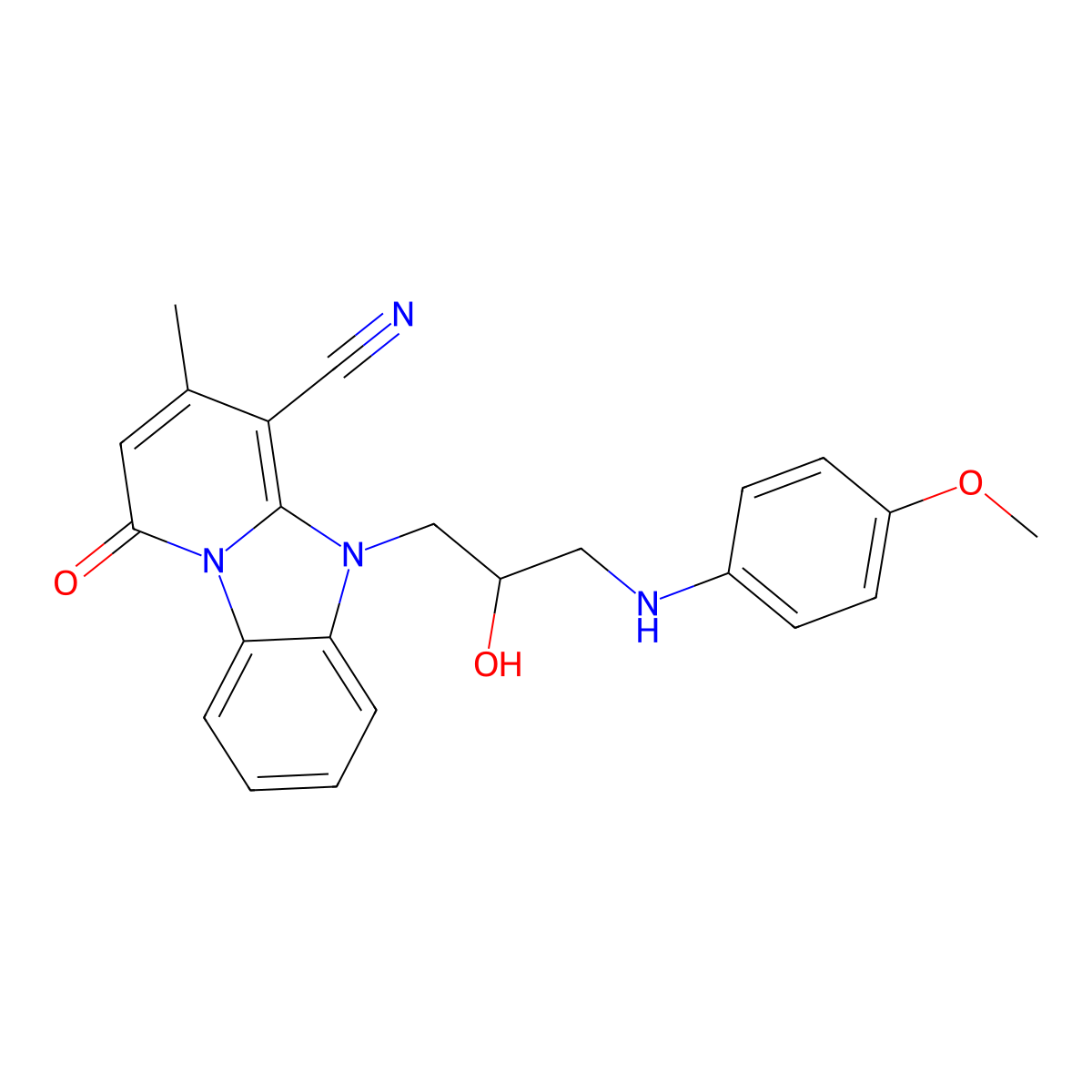 5-[2-Hydroxy-3-(4-methoxyanilino)propyl]-3-methyl-1-oxopyrido[1,2-a]benzimidazole-4-carbonitrile molecular structure, CAS 850241-60-0