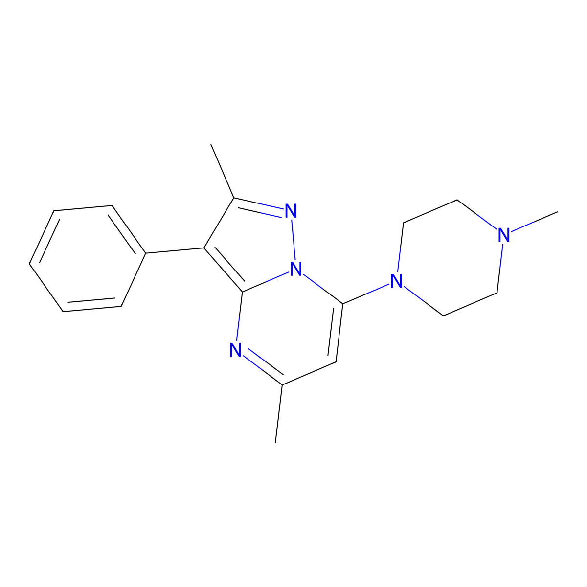 2,5-Dimethyl-7-(4-methylpiperazin-1-yl)-3-phenylpyrazolo[1,5-a]pyrimidine molecular structure, CAS 850241-95-1