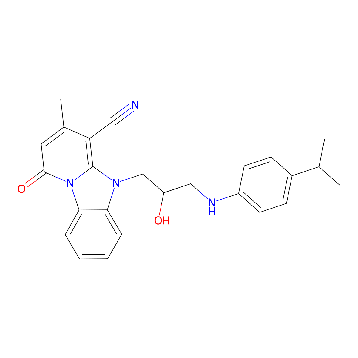 5-(2-Hydroxy-3-{[4-(propan-2-yl)phenyl]amino}propyl)-3-methyl-1-oxo-1,5-dihydropyrido[1,2-a]benzimidazole-4-carbonitrile molecular structure, CAS 850242-10-3