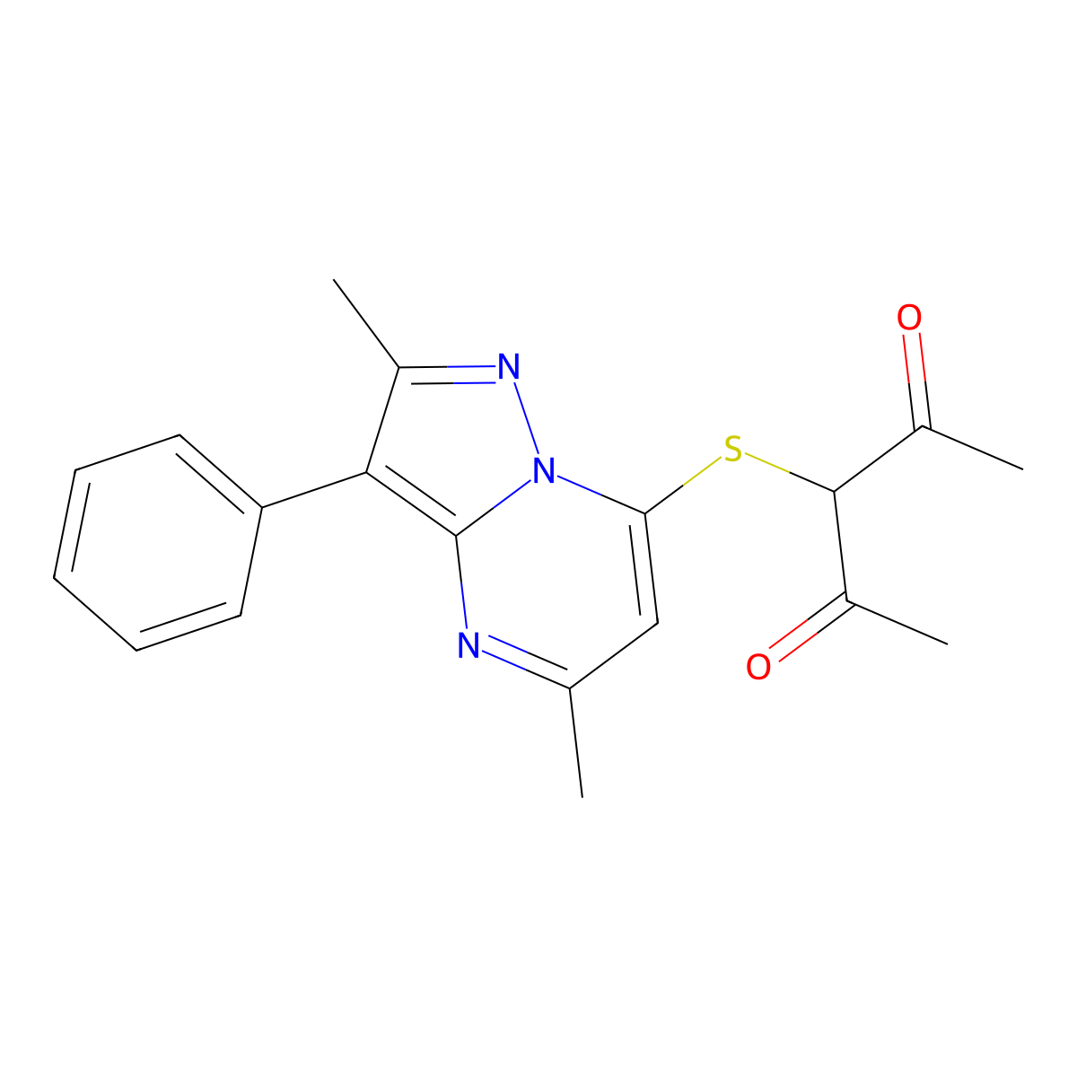 3-[(2,5-Dimethyl-3-phenylpyrazolo[1,5-a]pyrimidin-7-yl)sulfanyl]pentane-2,4-dione molecular structure, CAS 850242-19-2