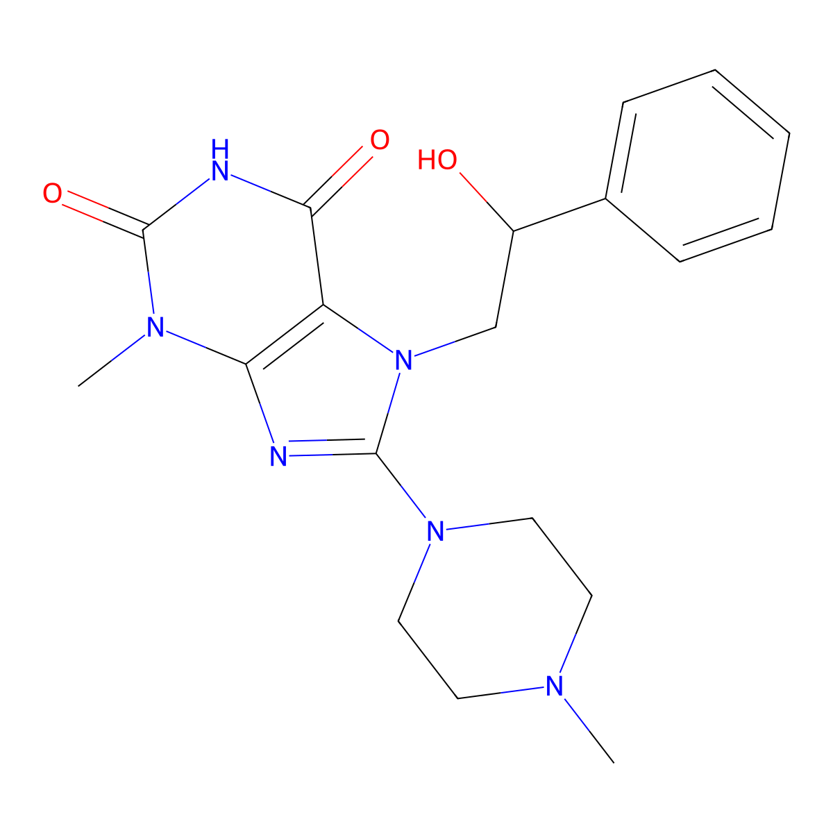 7-(2-hydroxy-2-phenylethyl)-3-methyl-8-(4-methylpiperazin-1-yl)-1H-purine-2,6(3H,7H)-dione molecular structure, CAS 850242-21-6