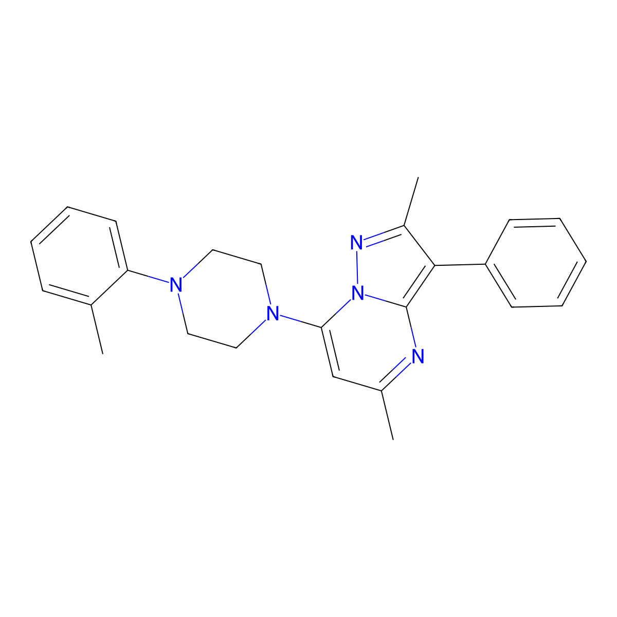 2,5-Dimethyl-3-phenyl-7-(4-(o-tolyl)piperazin-1-yl)pyrazolo[1,5-a]pyrimidine molecular structure, CAS 850242-34-1