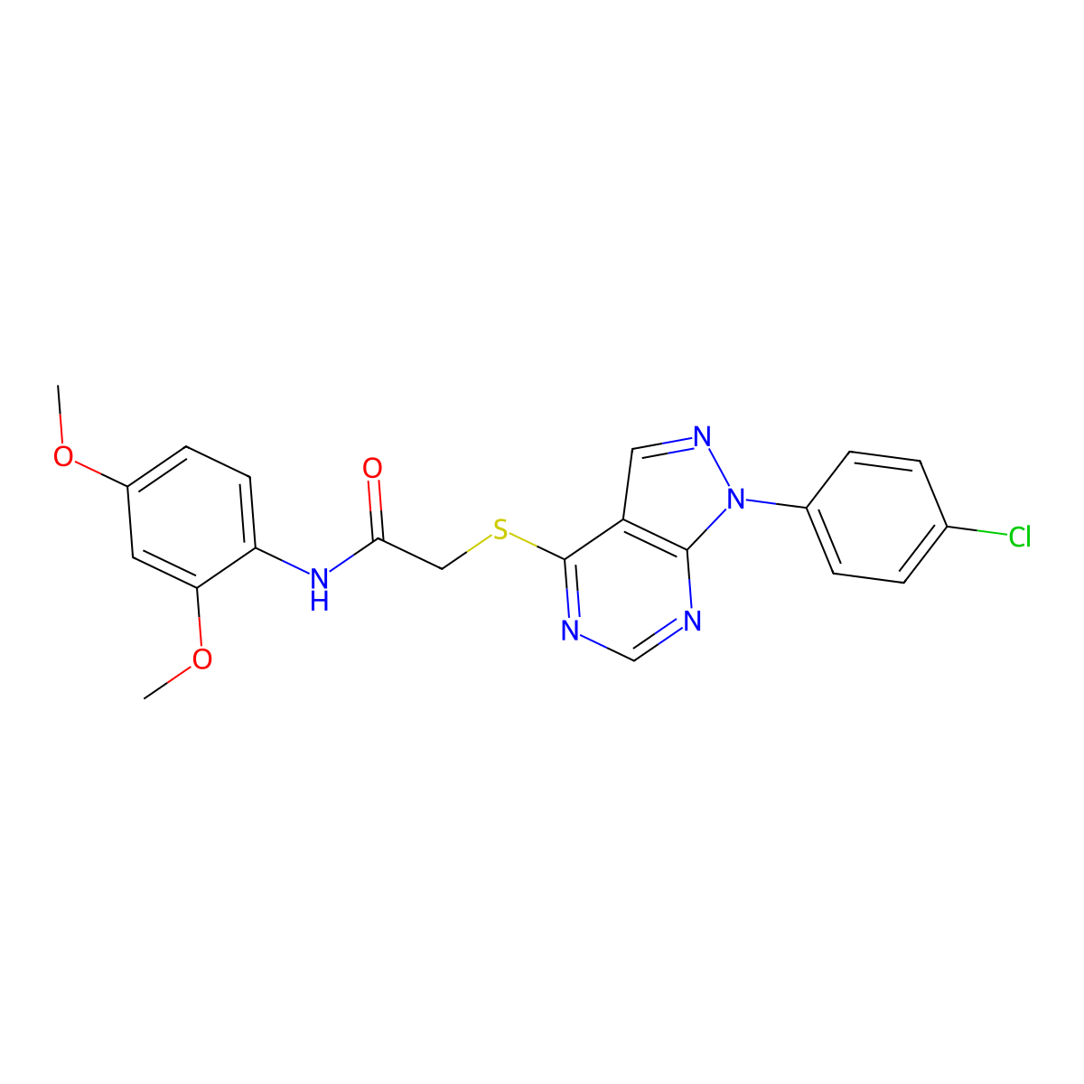 2-((1-(4-chlorophenyl)-1H-pyrazolo[3,4-d]pyrimidin-4-yl)thio)-N-(2,4-dimethoxyphenyl)acetamide molecular structure, CAS 850242-37-4